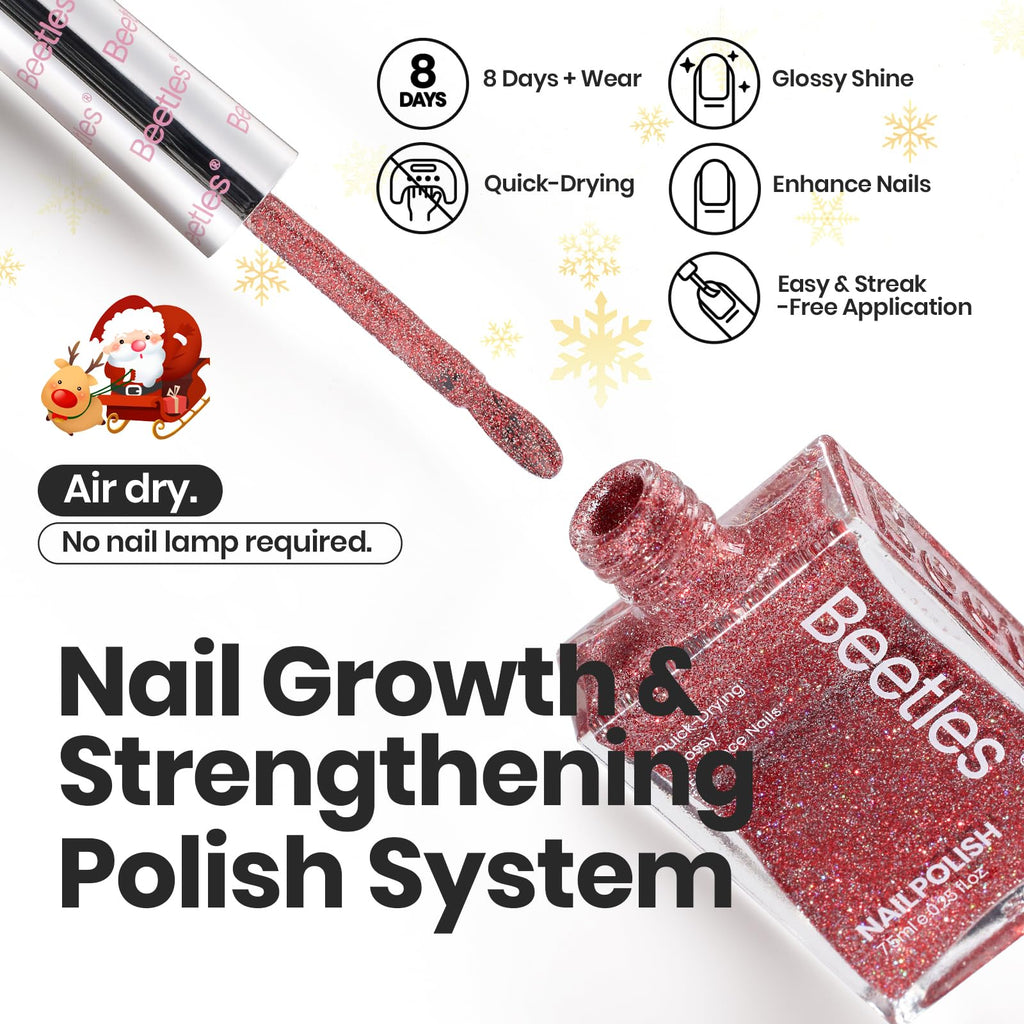 Beetles Glitter Nail Polish Set – 6 Quick-Dry Glitter Lacquers (Silver, Pink, Gold, Red, Brown, Black)