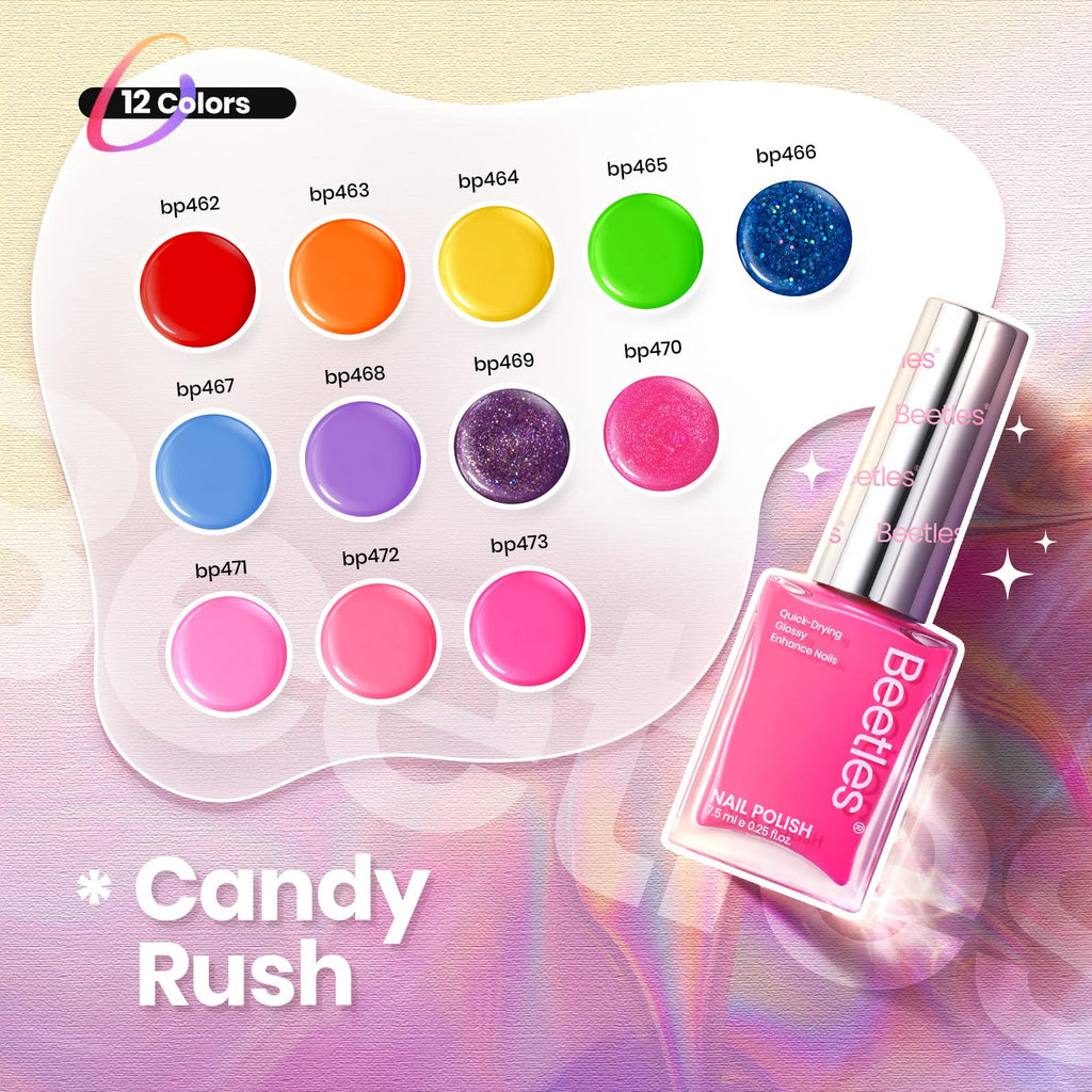 Beetles Glitter Neon Nail Polish Set – 12 Quick-Dry Neon Glitter Colors for DIY Nails