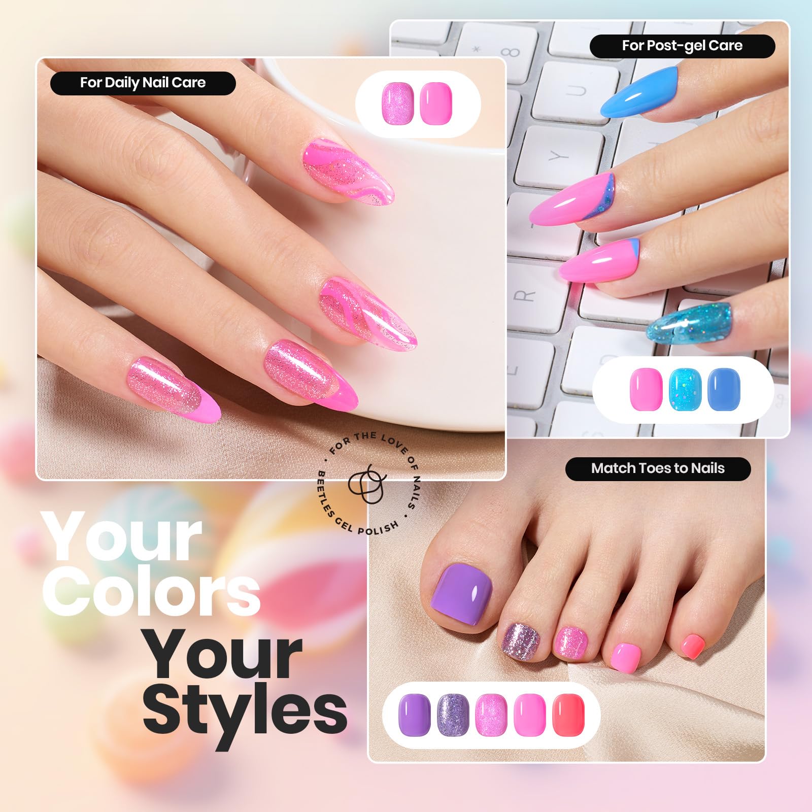 Beetles Glitter Neon Nail Polish Set – 12 Quick-Dry Neon Glitter Colors for DIY Nails