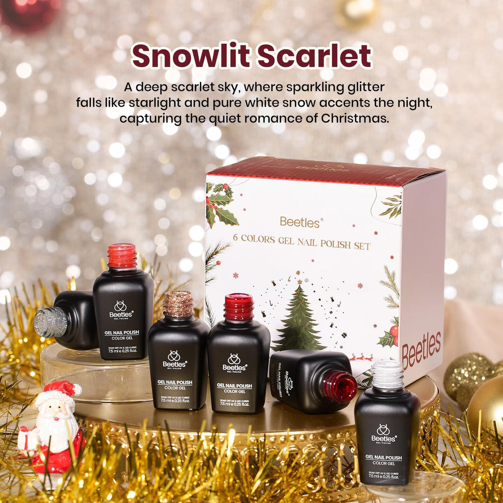 Beetles Gel Polish Set – Snowlit Scarlet New Year 6-Color Holiday Kit (Soak-Off UV)