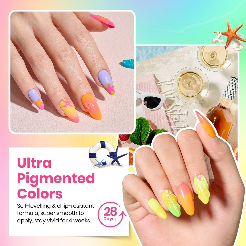 Beetles Spring Gel Polish Set – 36 Colors Pastel Neon UV Gel Nail Polish with Base & Top Coats