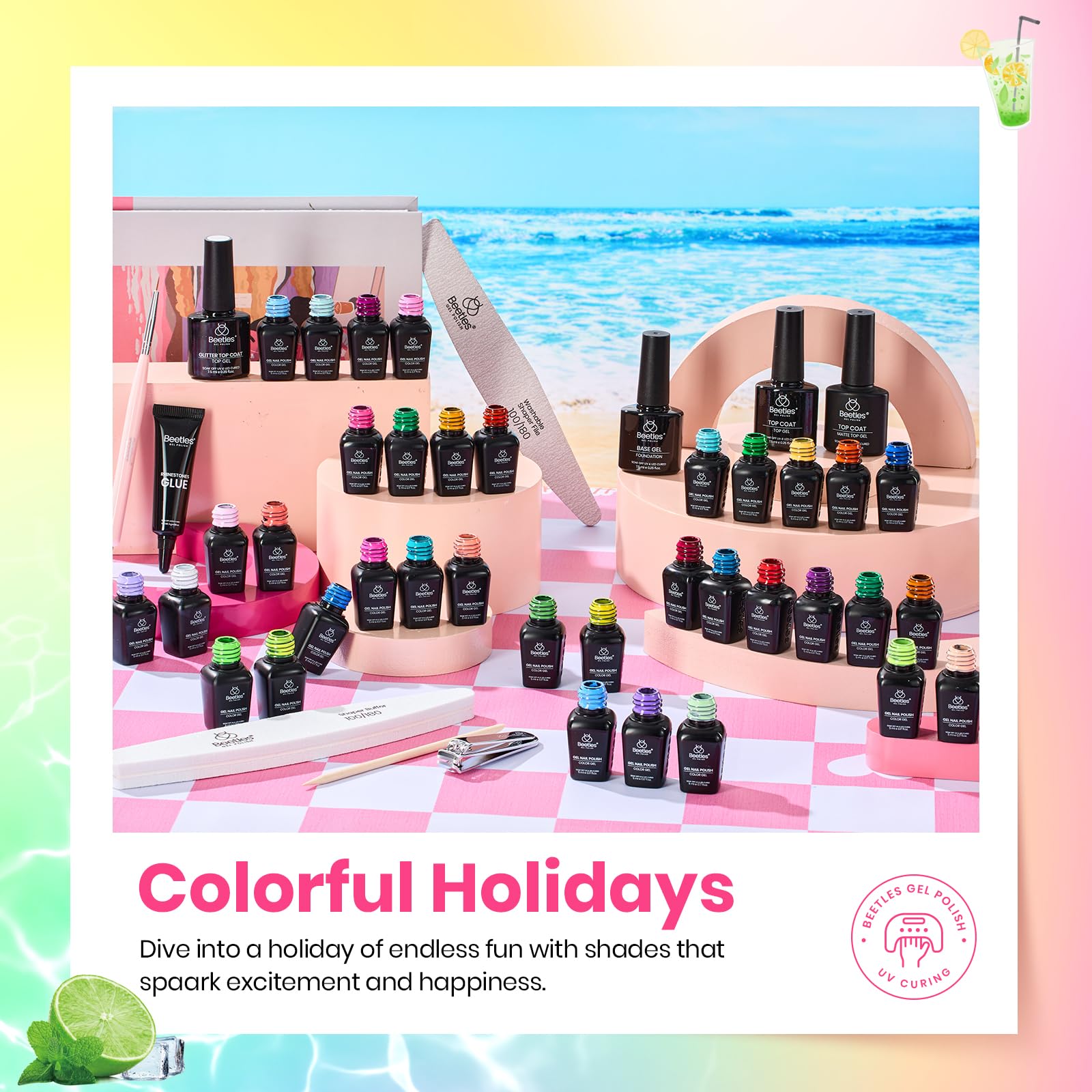 Beetles Spring Gel Polish Set – 36 Colors Pastel Neon UV Gel Nail Polish with Base & Top Coats