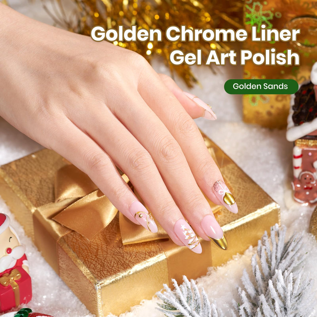 Beetles Gold Gel Liner – 7ml Metallic French Tip with 3D Mirror Chrome Finish, Built-in Thin Brush