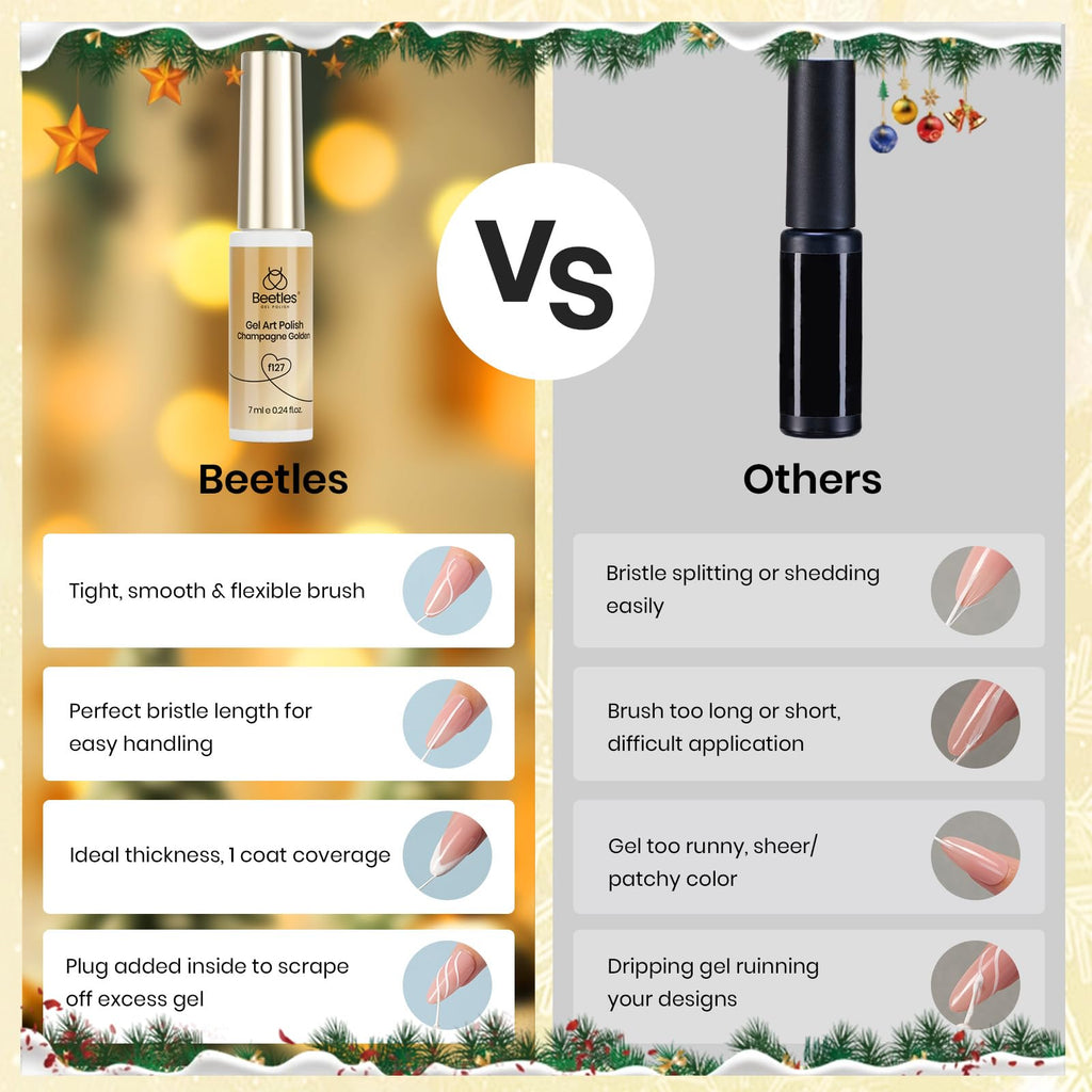 Beetles Gold Gel Liner – 7ml Metallic French Tip with 3D Mirror Chrome Finish, Built-in Thin Brush