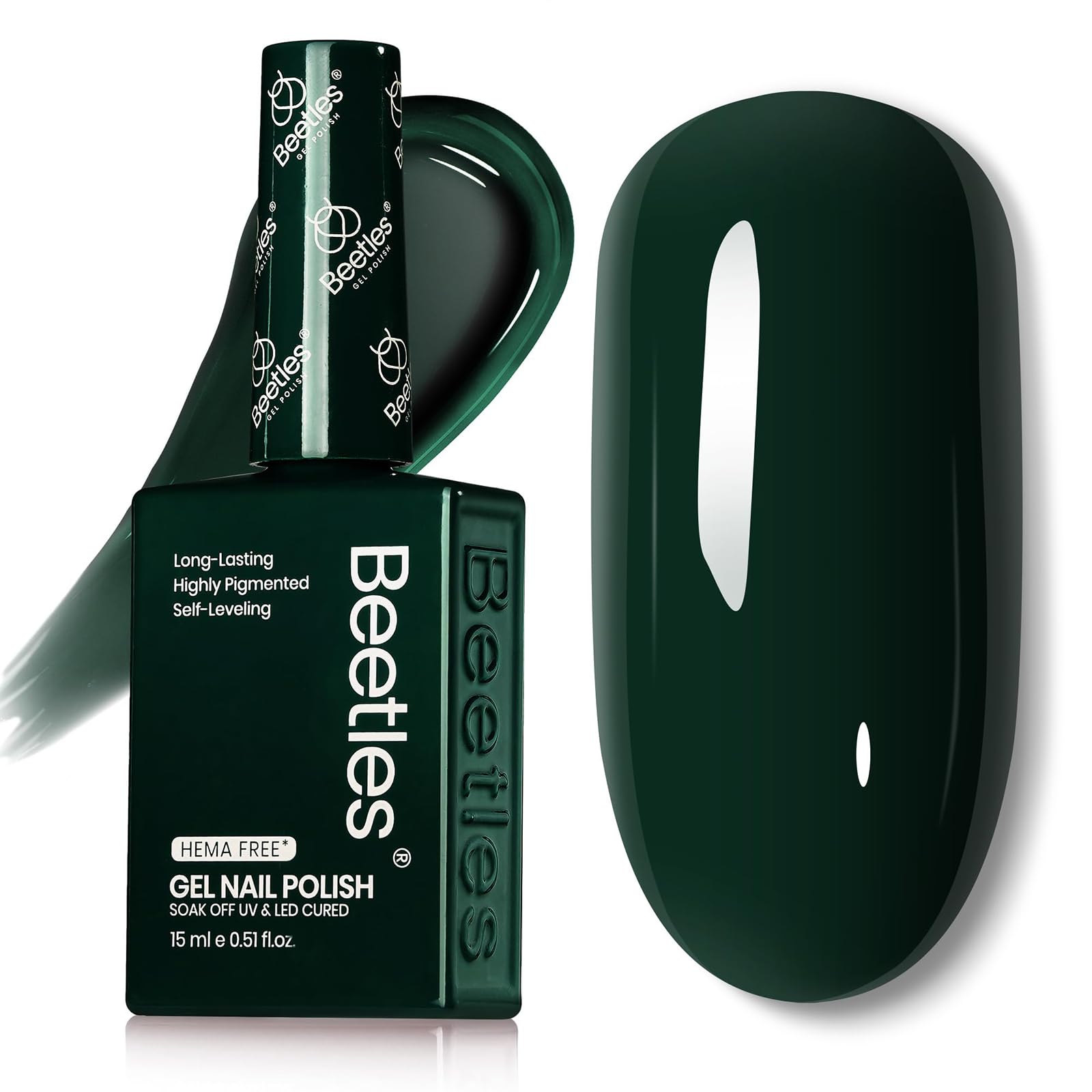 Beetles Green Gel Nail Polish 0.51oz – Forest Green, HEMA-Free, Cruelty-Free, Soak-Off UV Gel
