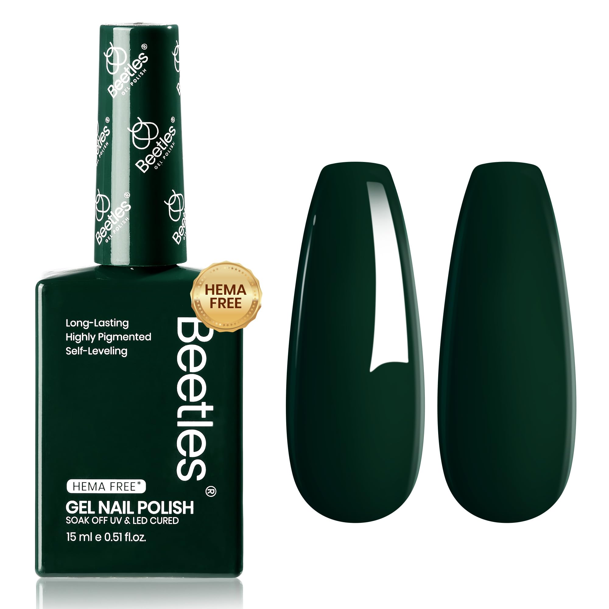 Beetles Green Gel Nail Polish 0.51oz – Forest Green, HEMA-Free, Cruelty-Free, Soak-Off UV Gel