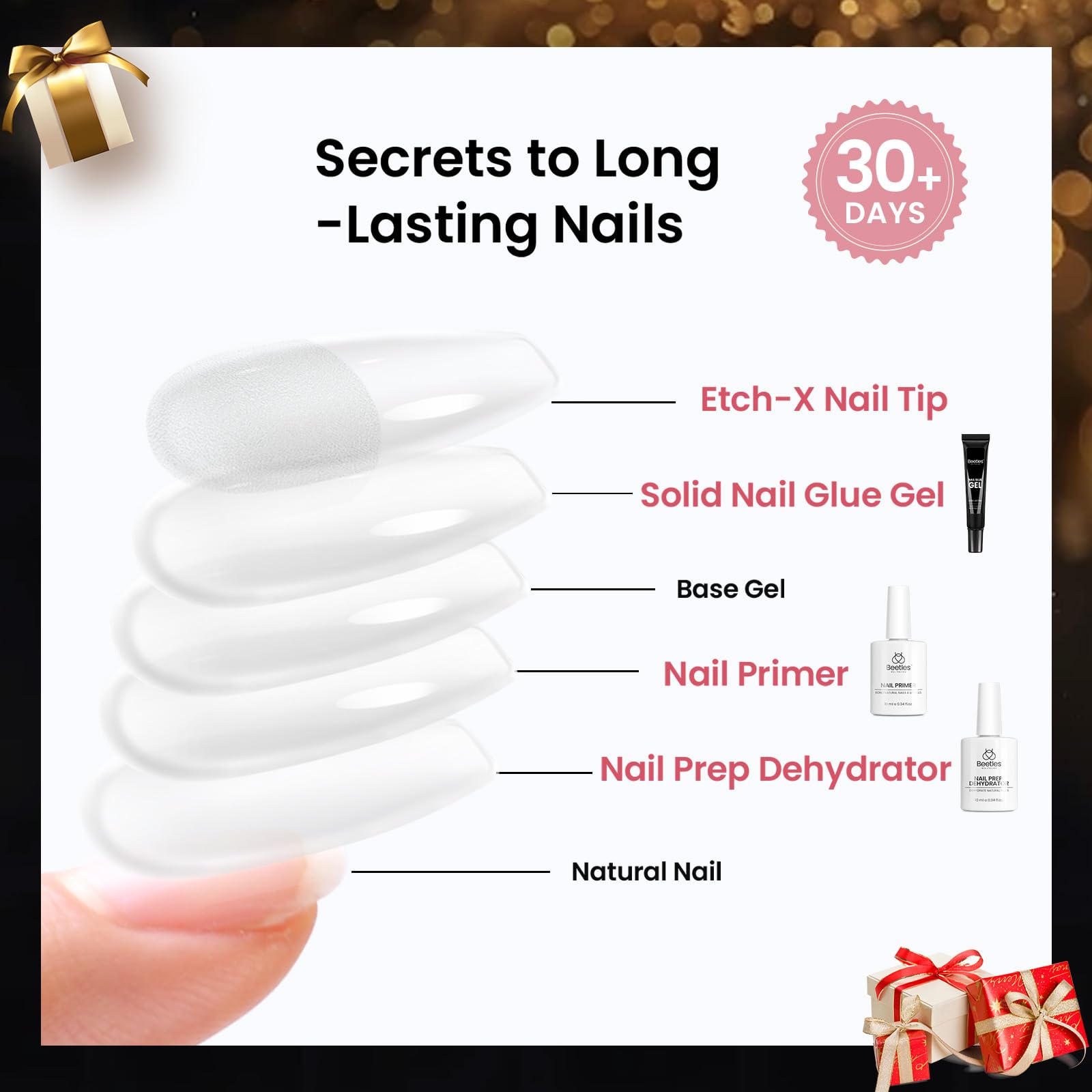 Beetles Gel Nail Kit Short Almond Gift Spree – 576Pcs Tips, Dehydrator & Primer + Mini Lamp