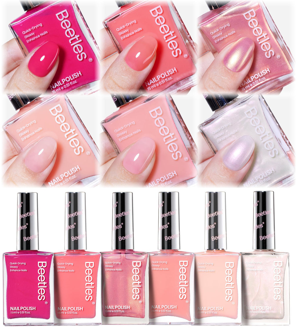 Beetles Nail Polish Set Heartbeat – 6 Colors Quick Dry Pearl Shimmer for DIY Nail Art