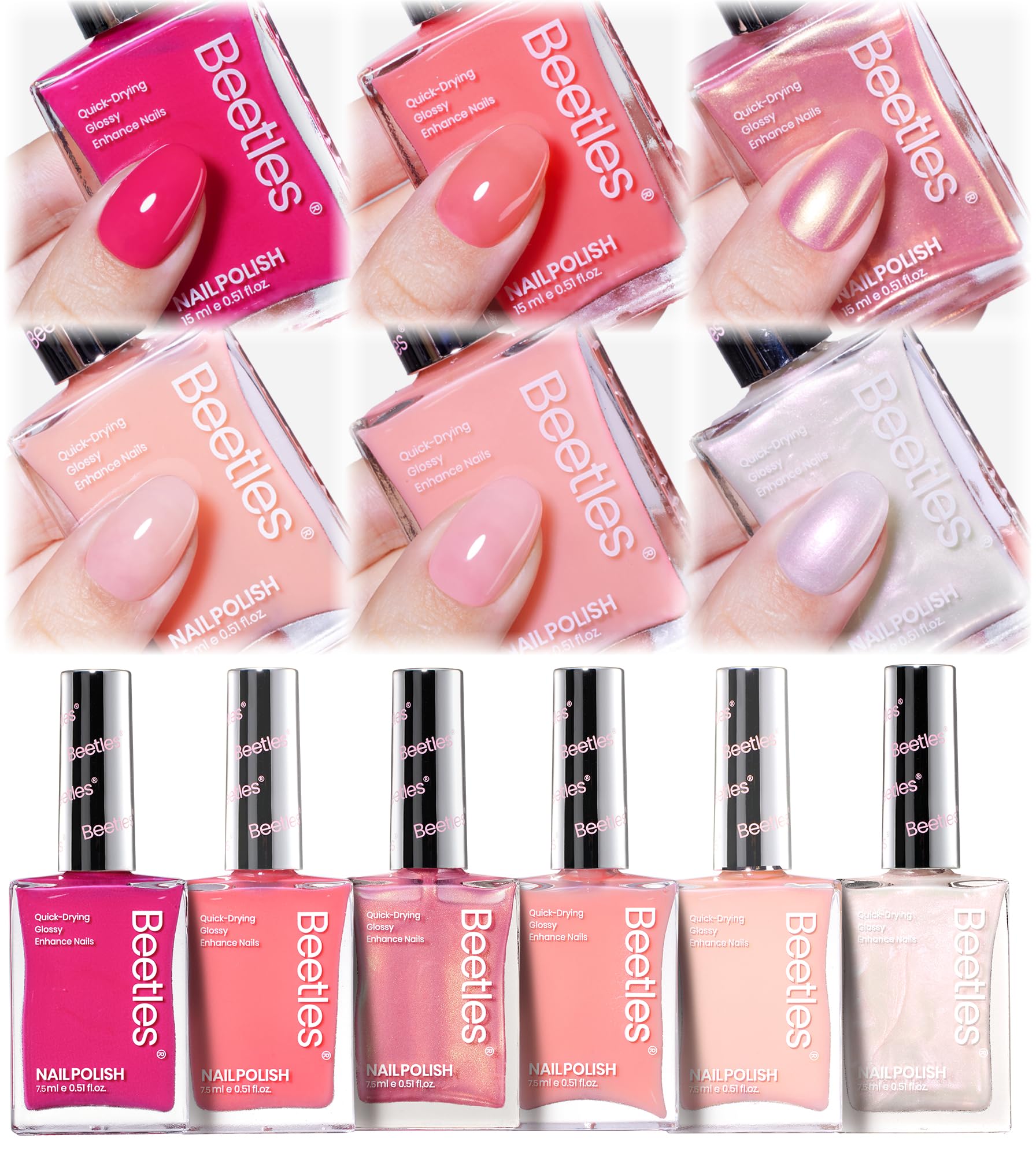 Beetles Nail Polish Set Heartbeat – 6 Colors Quick Dry Pearl Shimmer for DIY Nail Art