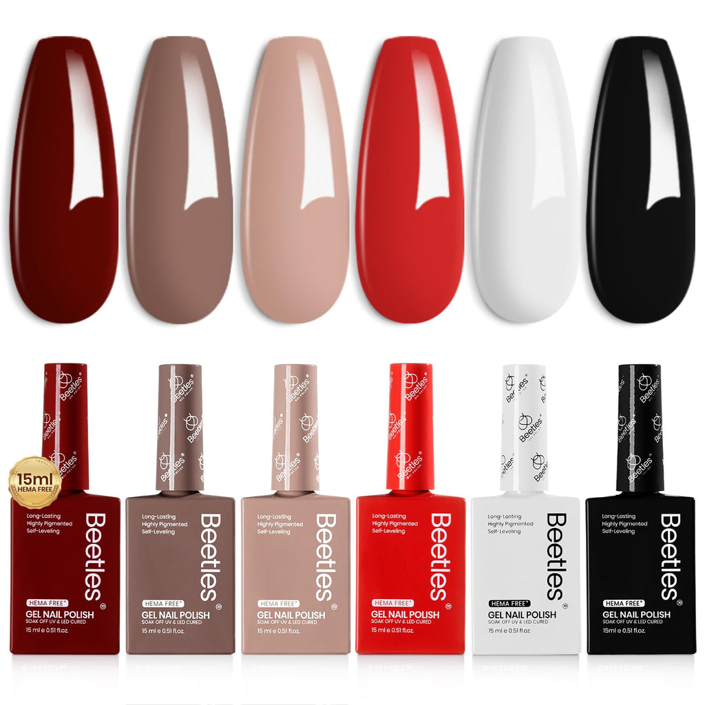 Beetles HEMA-Free Gel Nail Polish Set – 6 Colors (15ml) | Safe, Low Odor