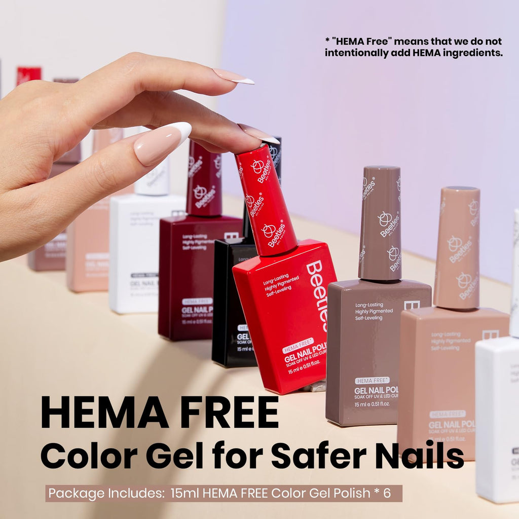Beetles HEMA-Free Gel Nail Polish Set – 6 Colors (15ml) | Safe, Low Odor