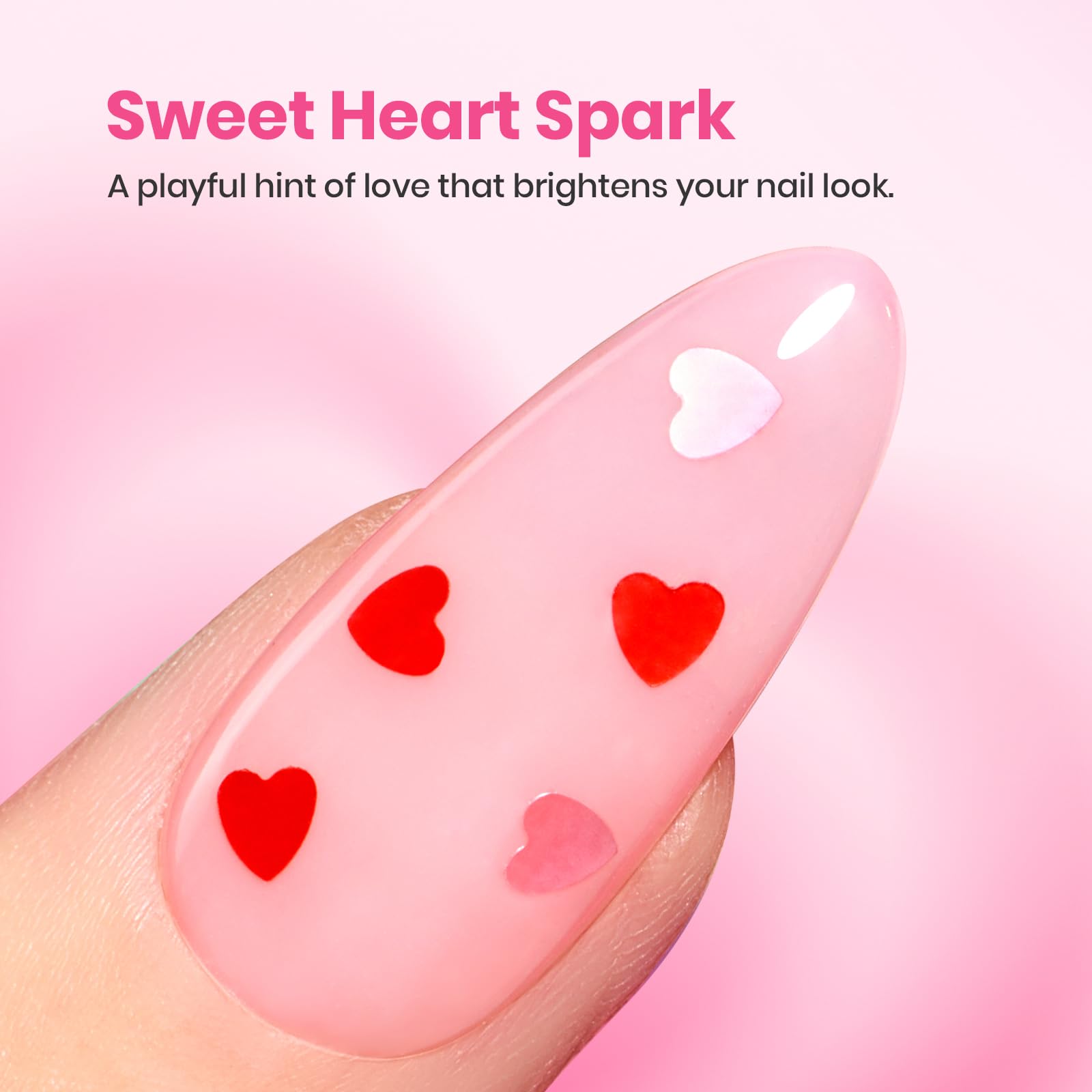 Beetles Valentine's Day Heart Gel Top Coat 15ml – HEMA-Free Glitter Shine, No Wipe, 21 Day Wear