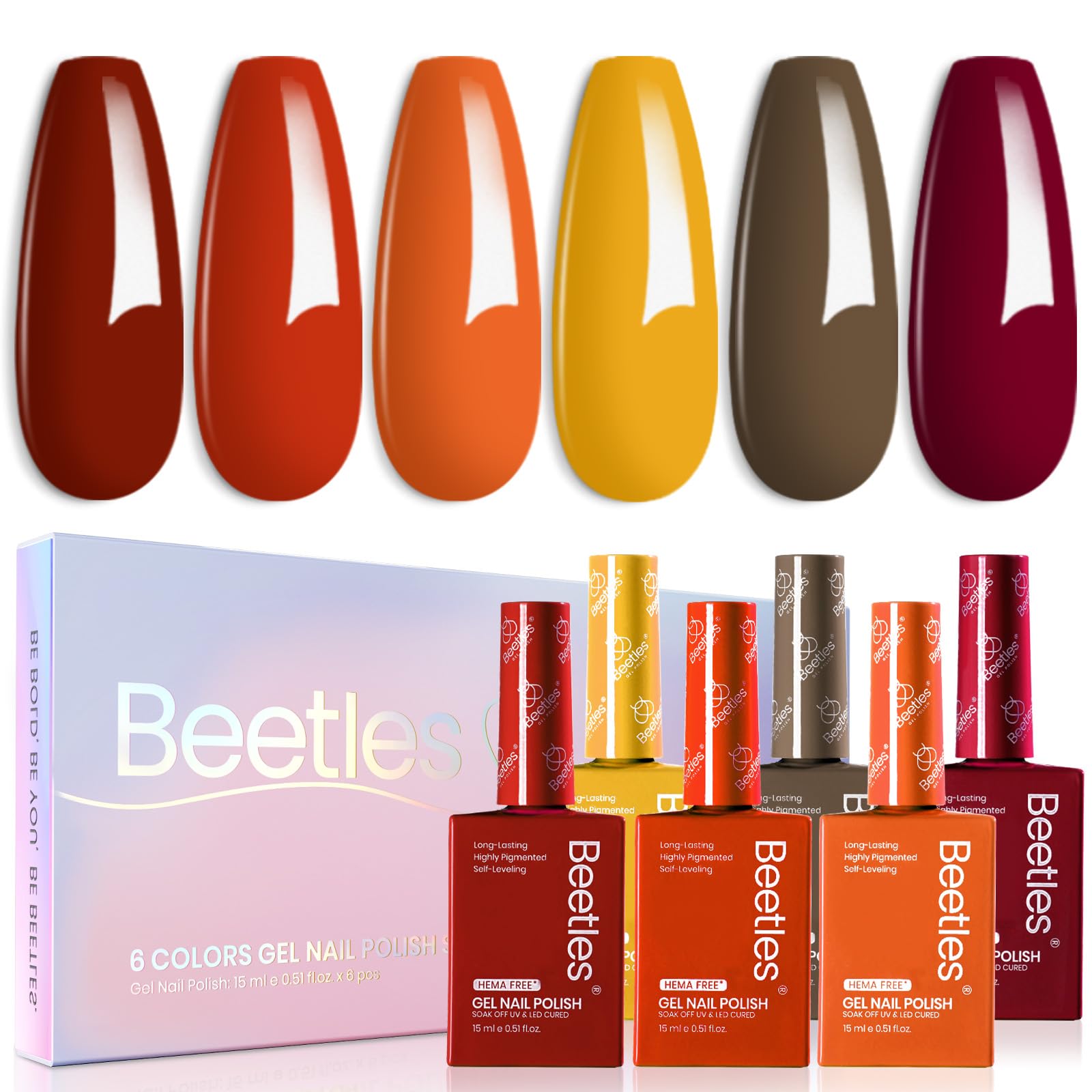 Beetles Hema-Free Gel Nail Polish Set – 6 Autumn Dusk Shades (15ml)