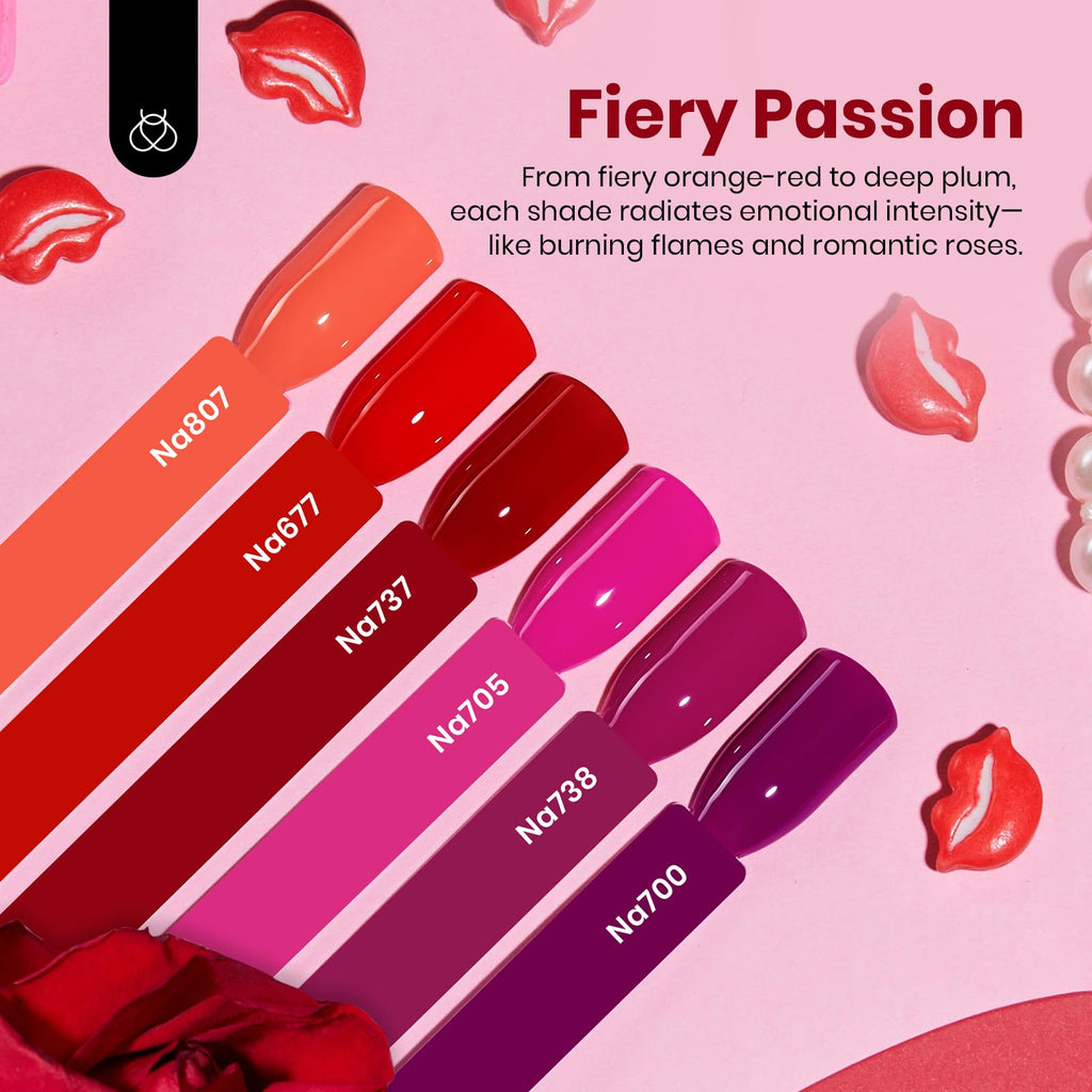 Beetles Red Pink Gel Polish Set - 6 HEMA-Free Colors, 15ml UV LED
