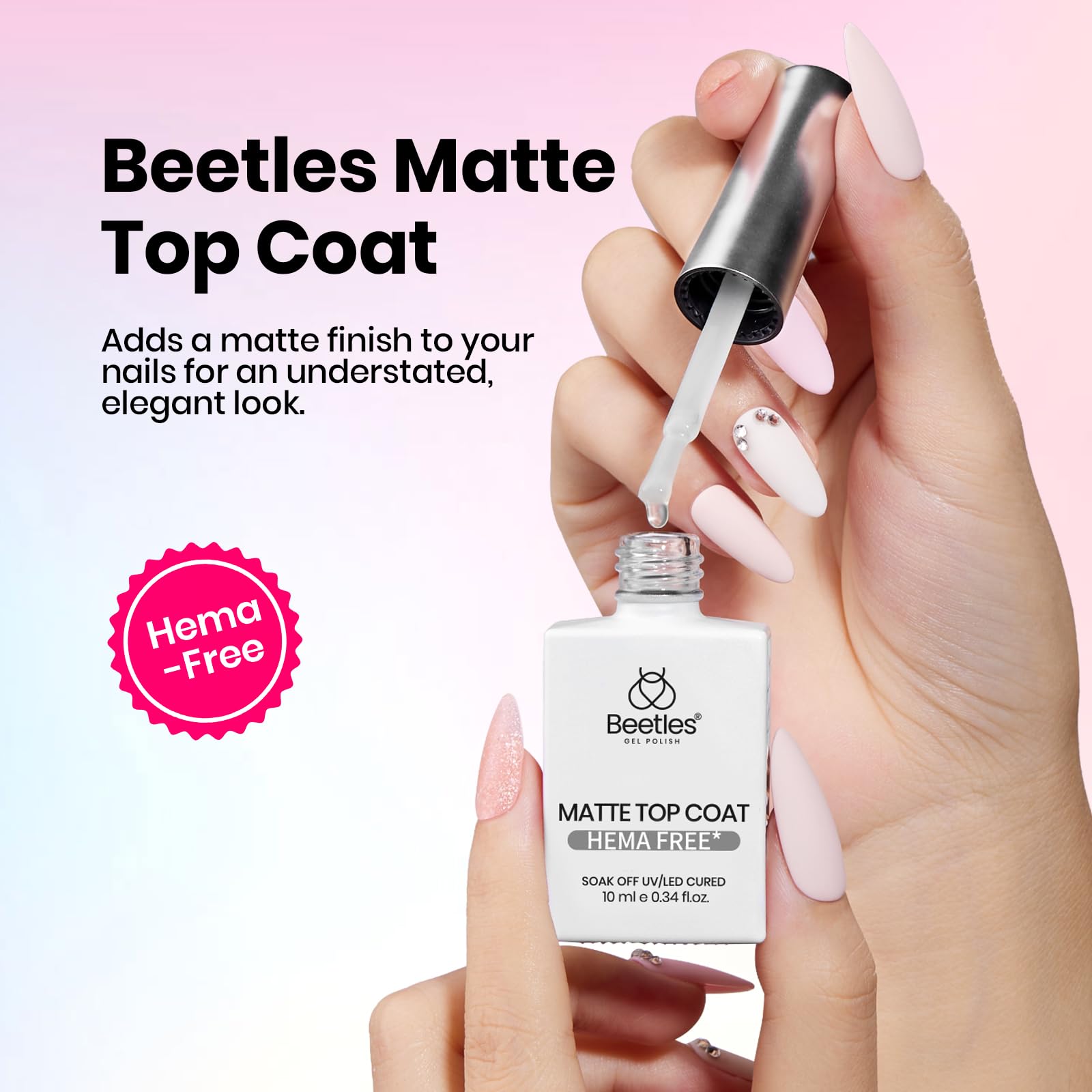 Beetles Hema Free Gel Top & Base Coat with Matte Top Coat Set – 3-Piece Gel Nail Kit for Soak-Off UV/LED