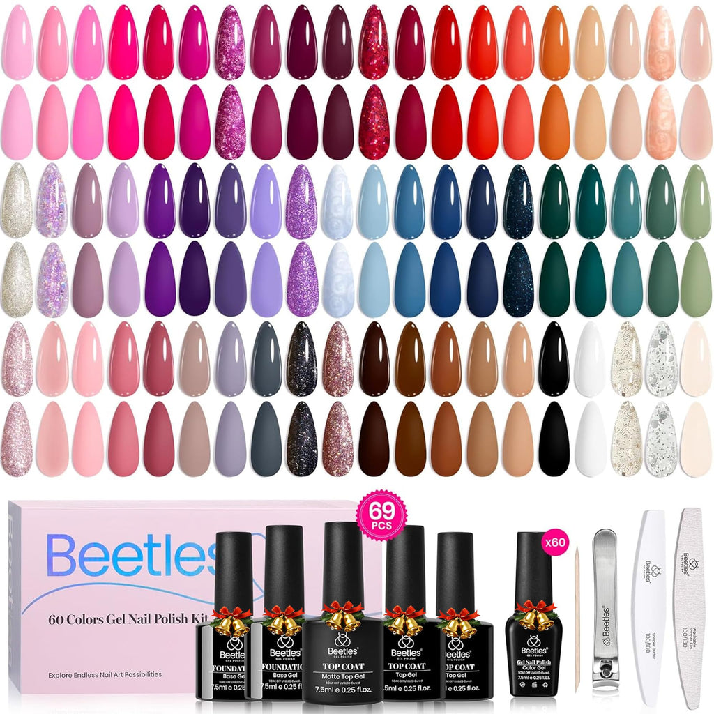 Beetles Gel Nail Polish Set – Transcendent Allure: 60 Colors + Base & Top Coats