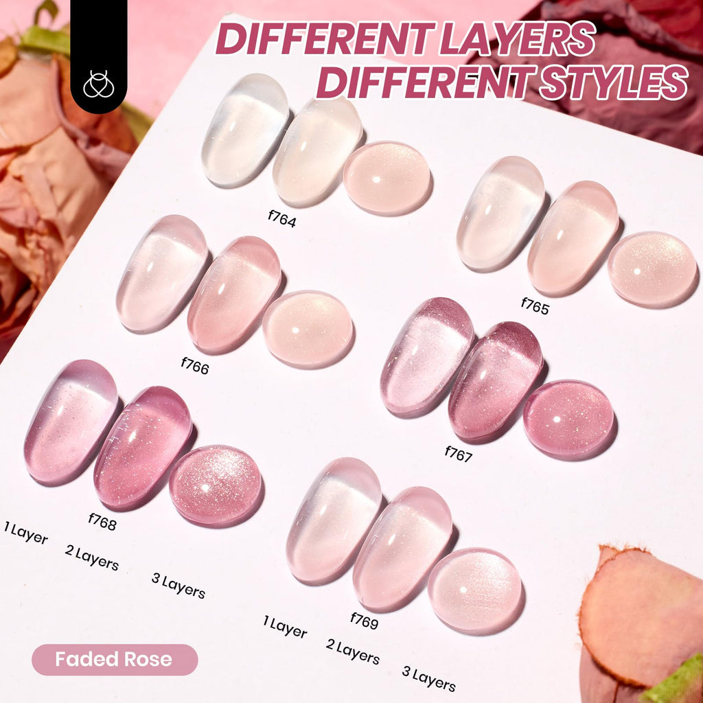 Beetles Jelly Gel Nail Polish Set: 6 Sheer Nude Pink Purple Colors for Gel Manicures