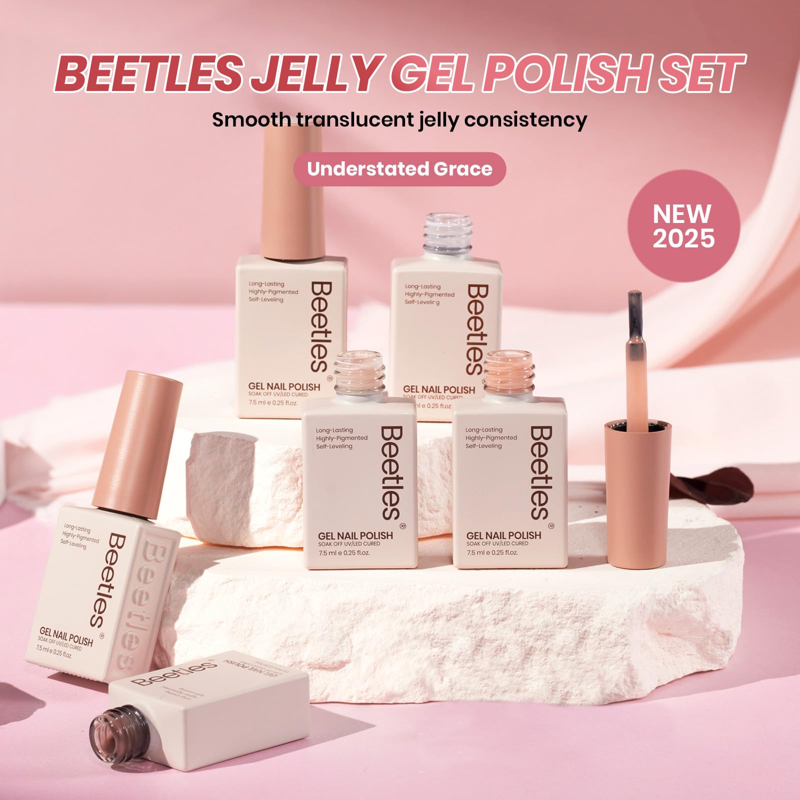 Beetles Jelly Gel Nail Polish Set – 6 Neutral Colors for Sheer Nude to Brown