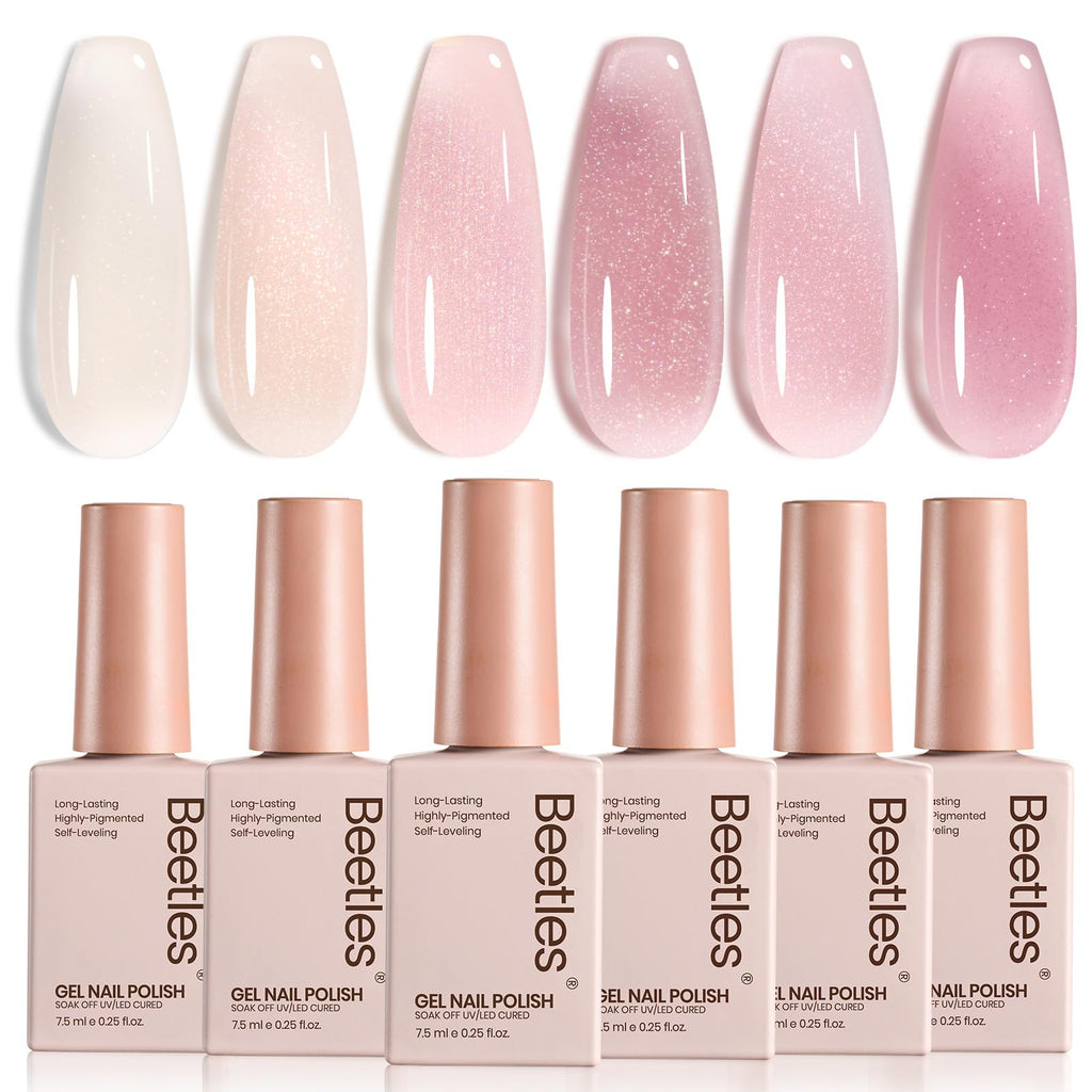 Beetles Jelly Gel Nail Polish Set: 6 Sheer Nude Pink Purple Colors for Gel Manicures