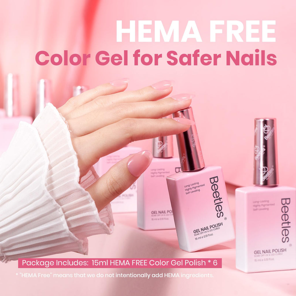 Beetles Jelly Gel Nail Polish Set – 6 Colors, 15ml, HEMA-Free, Up to 28 Days