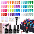 Beetles Jelly Gel Nail Polish Set – 20 Neon Cat Eye Glitter Gels + Builder Gel, Rhinestone Glue & Nail Art Kit