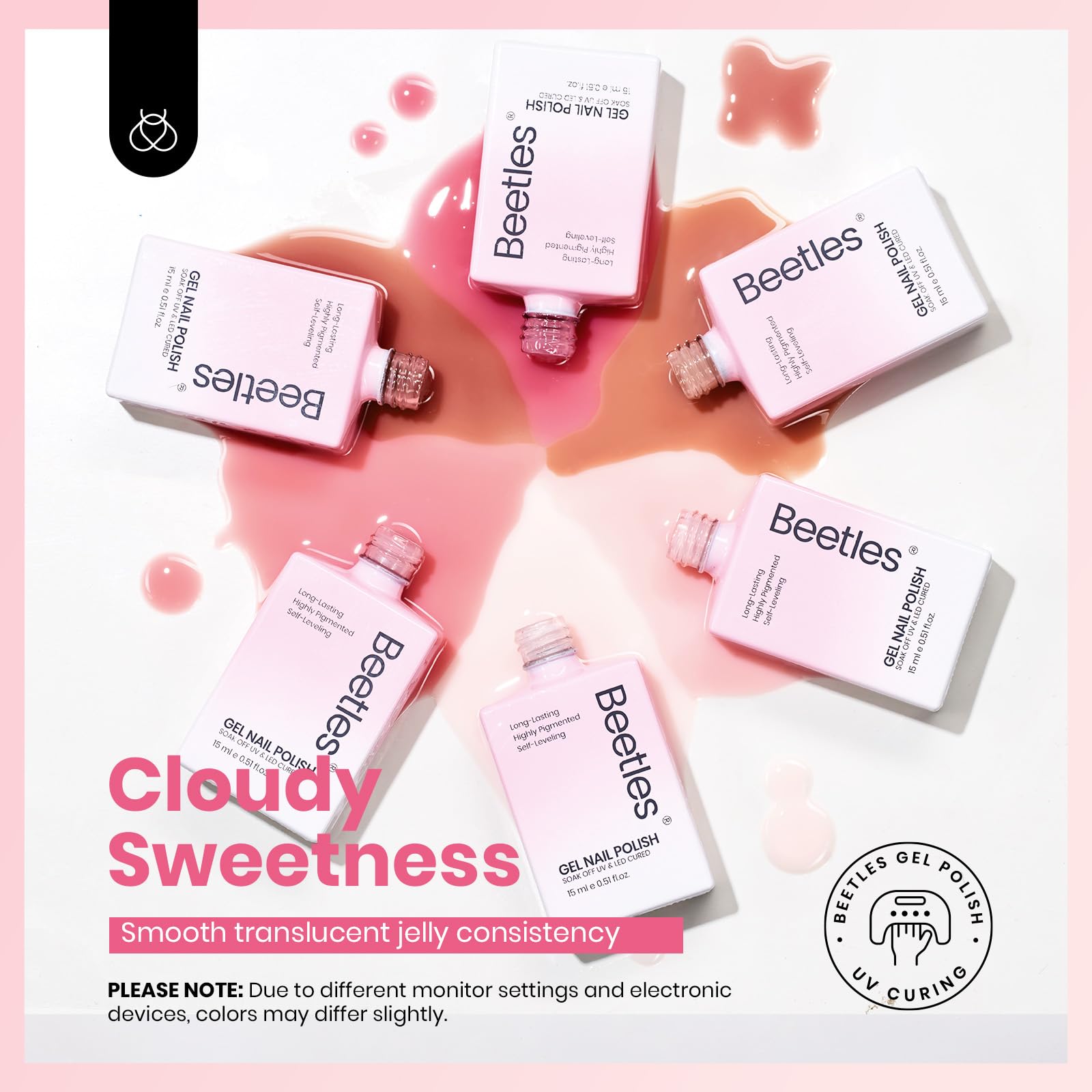 Beetles Jelly Gel Nail Polish Set – 6 Colors, 15ml, HEMA-Free, Up to 28 Days