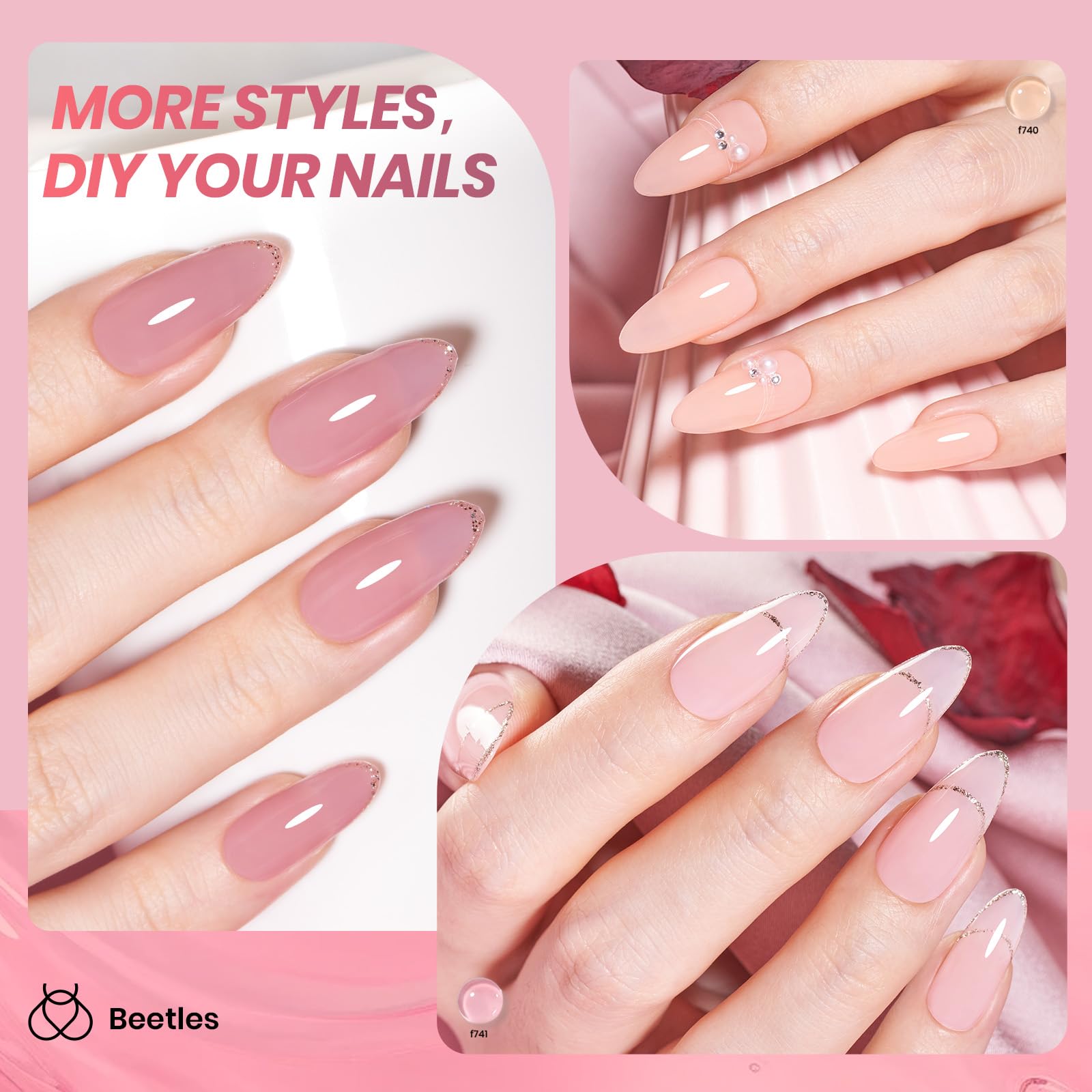 Beetles Jelly Gel Nail Polish Set – 6 Neutral Colors for Sheer Nude to Brown