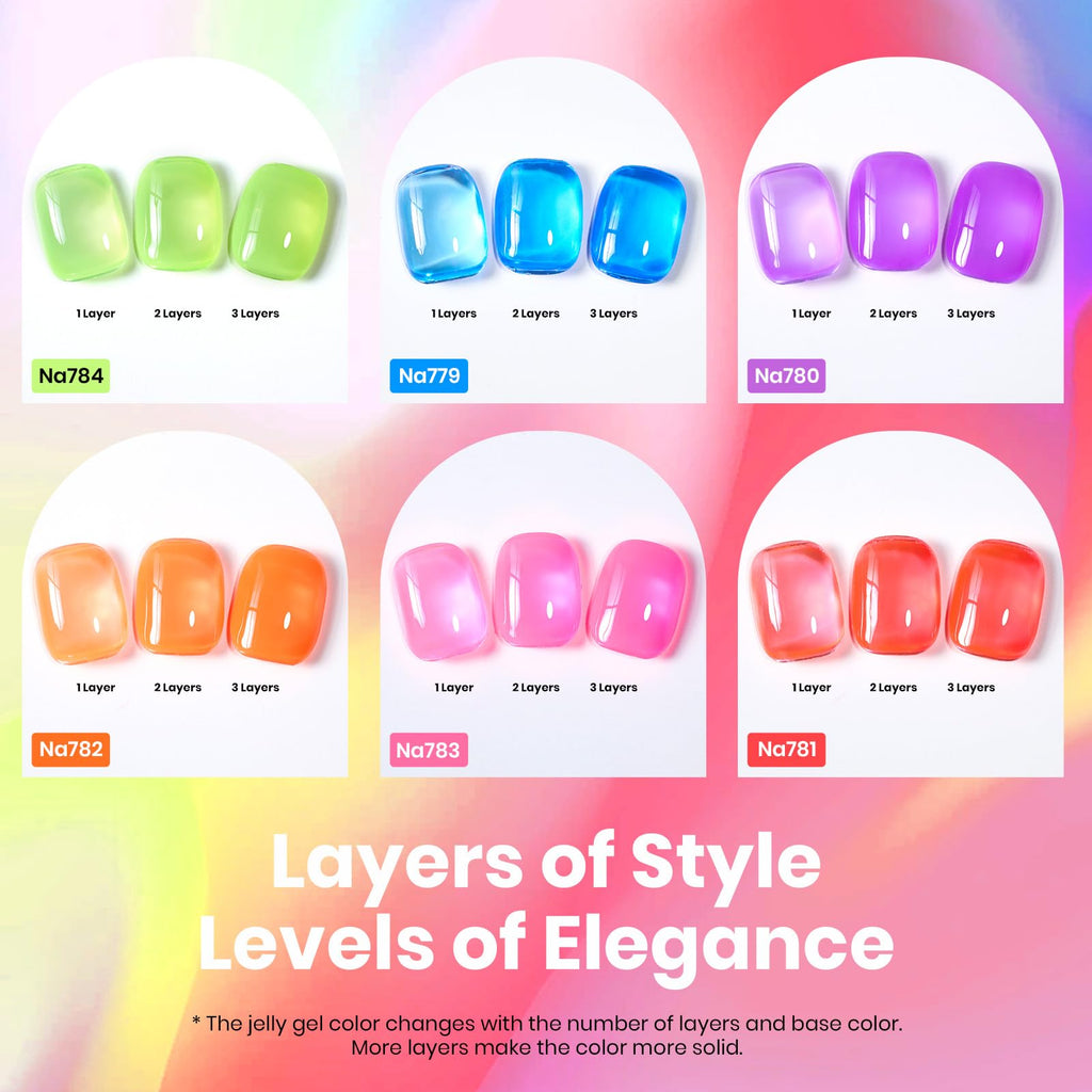 Beetles Jelly Gel Nail Polish Set – 6 Neon Colors, HEMA Free, 15ML