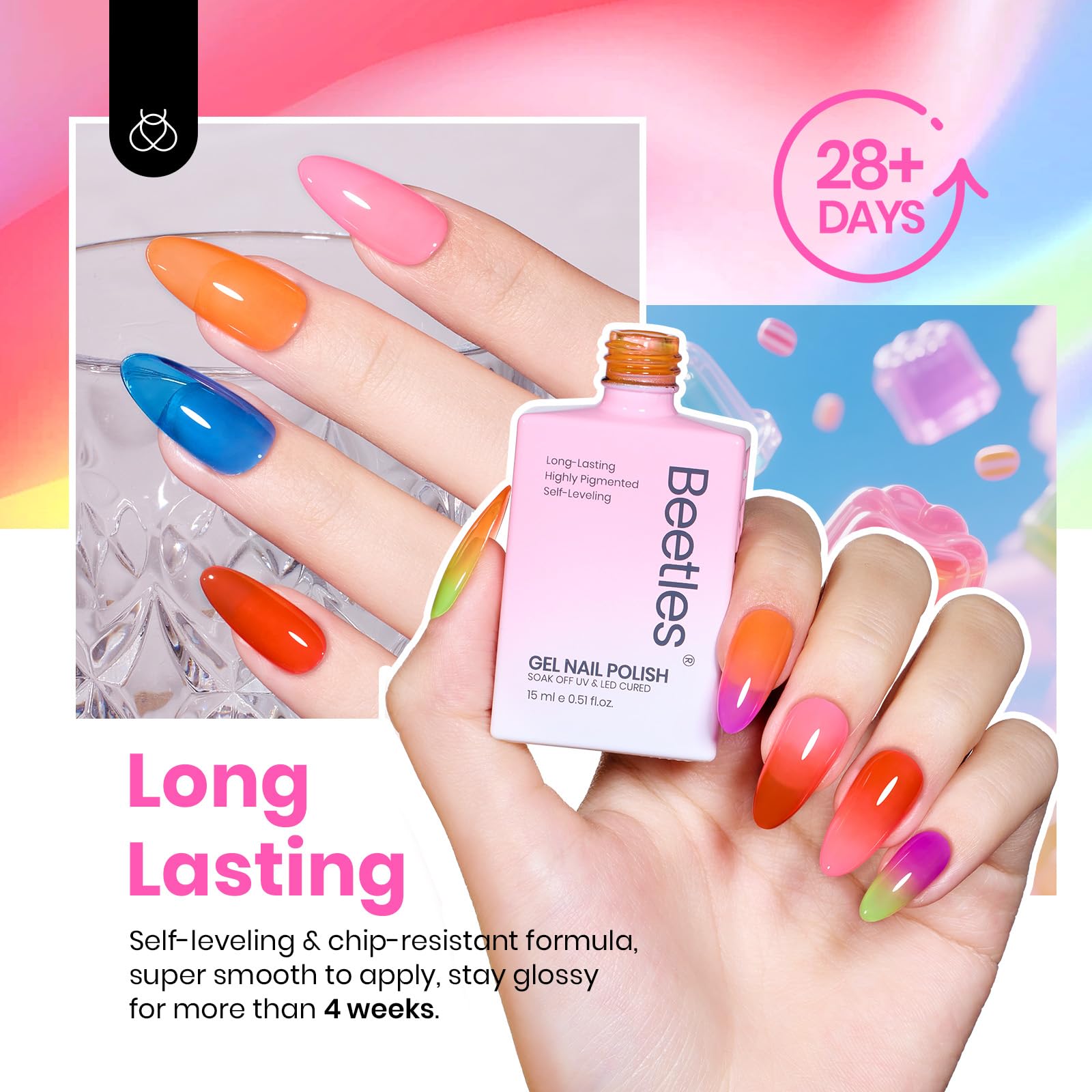 Beetles Jelly Gel Nail Polish Set – 6 Neon Colors, HEMA Free, 15ML