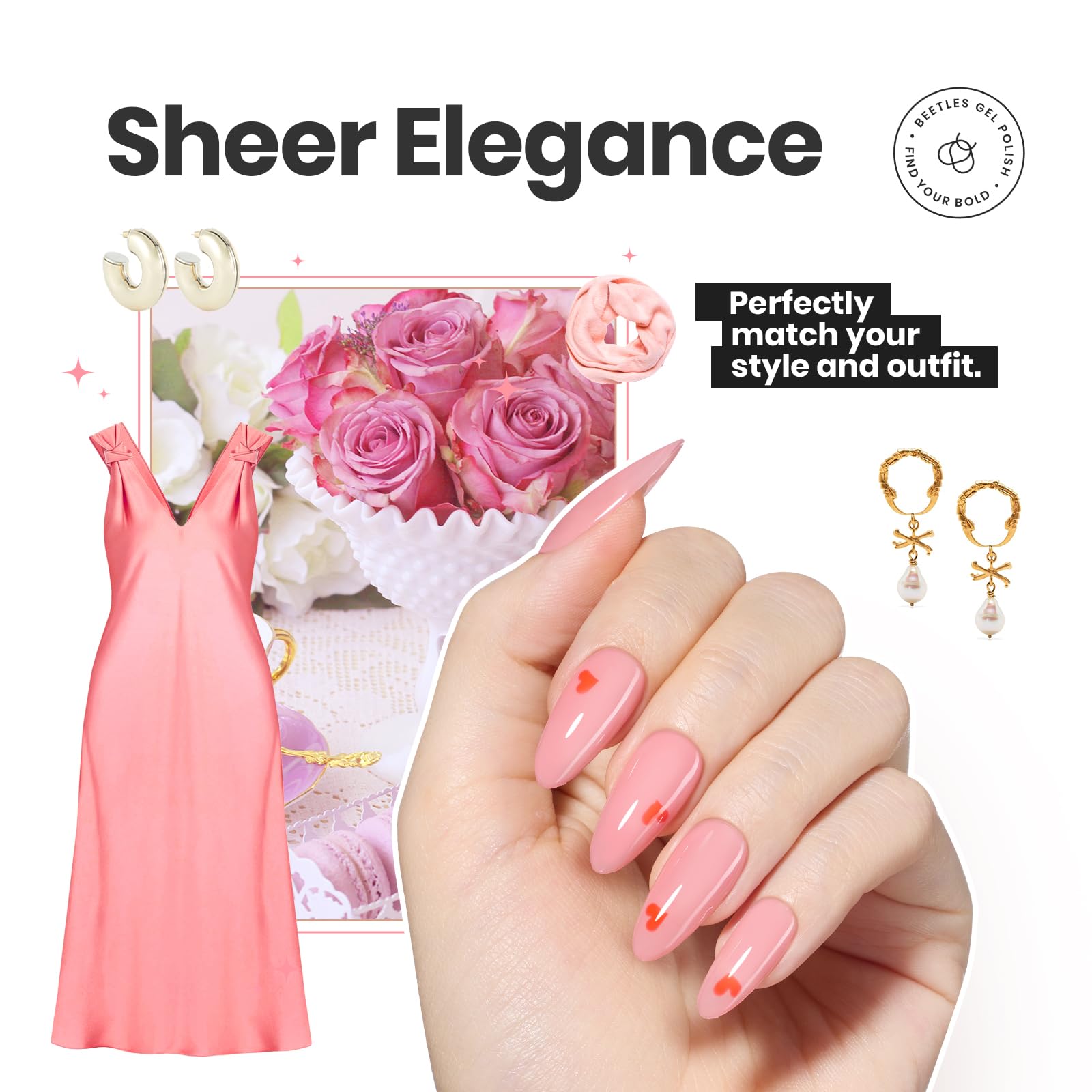 Beetles Jelly Nail Polish Set – 6 Quick-Dry Pink Nude Colors