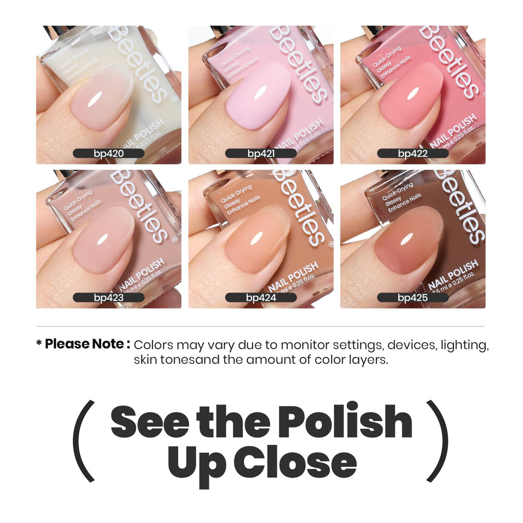 Beetles Jelly Nail Polish Set – 6 Quick-Dry Pink Nude Colors