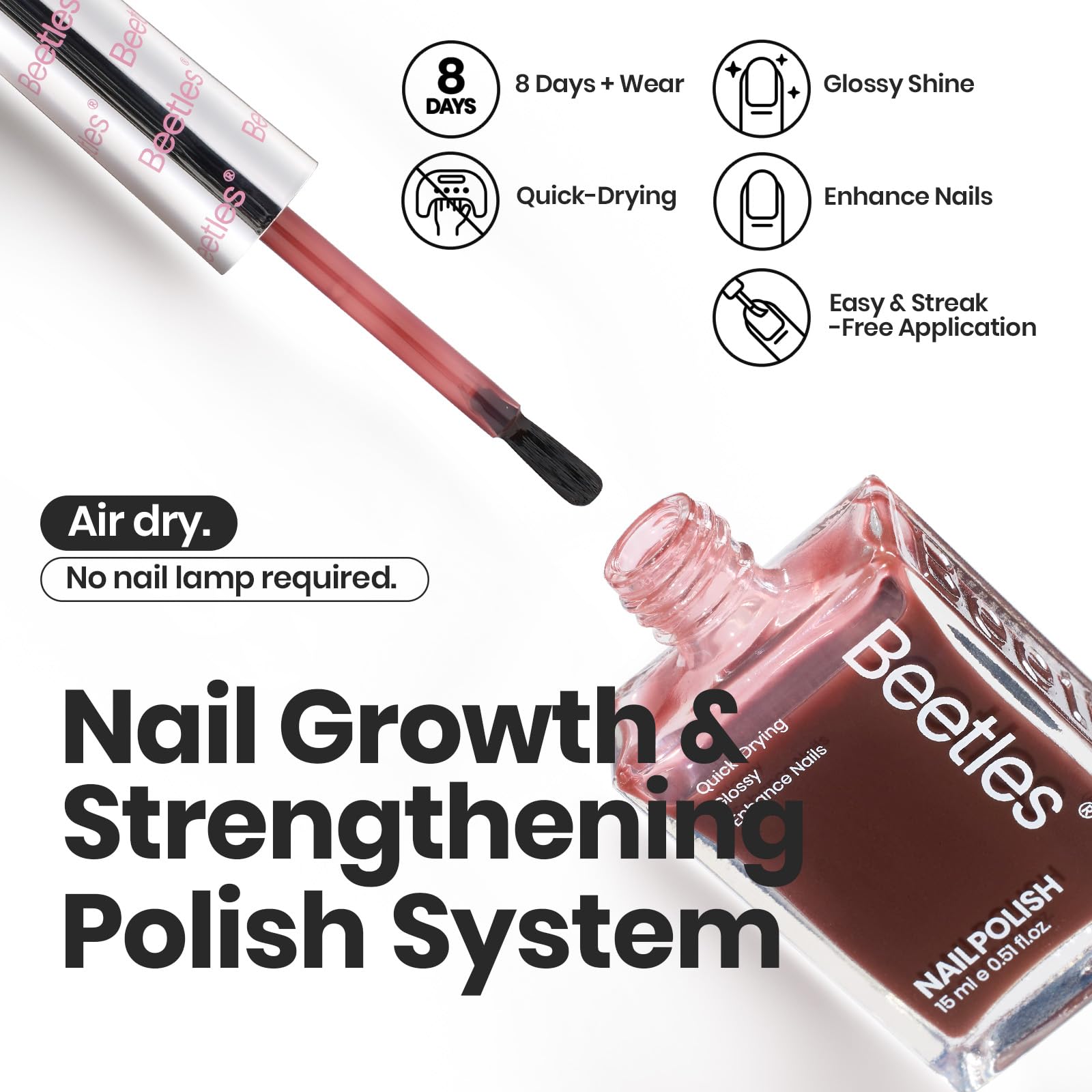 Beetles Jelly Nail Polish Set — 6 Sheer Pink Colors, Quick-Dry & Nail Care