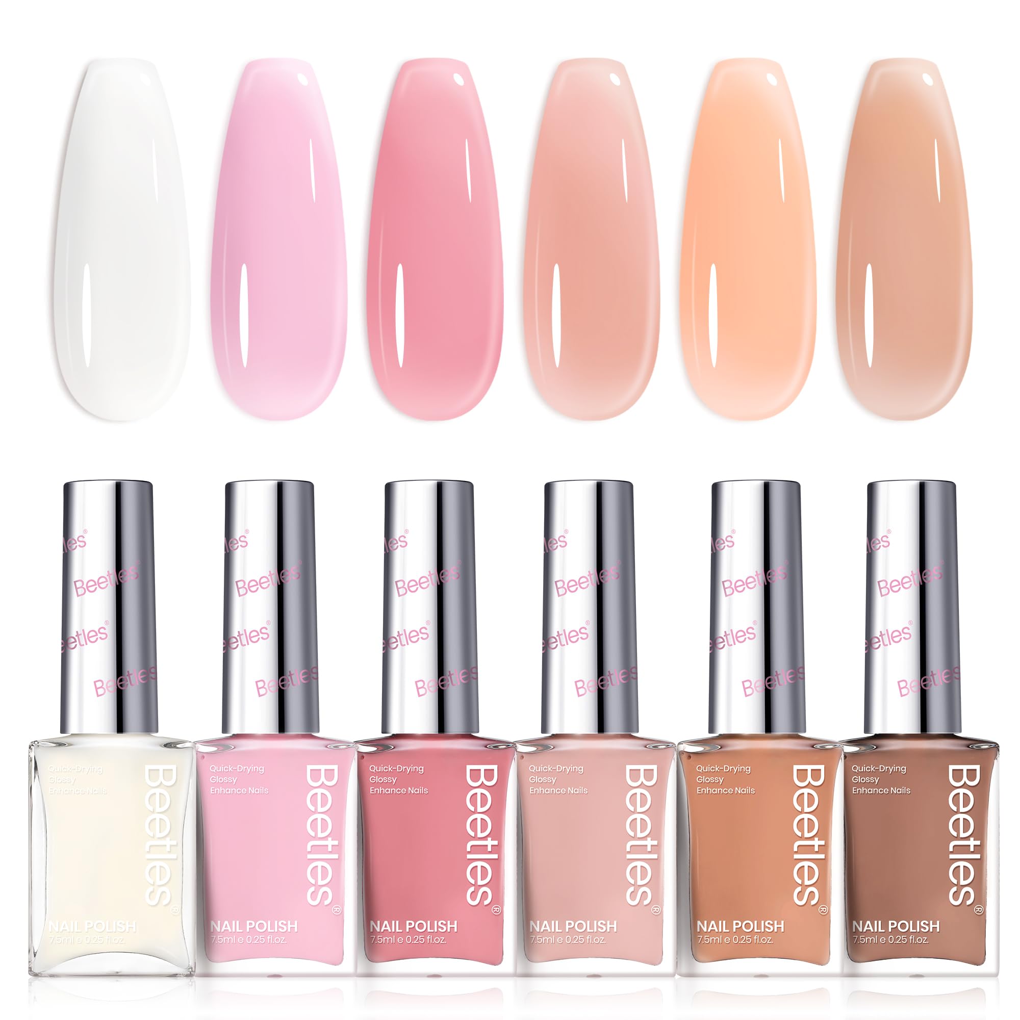 Beetles Jelly Nail Polish Set – 6 Quick-Dry Pink Nude Colors