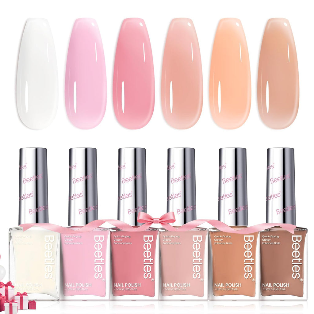 Beetles Jelly Nail Polish Set – 6 Quick-Dry Pink Nude Colors