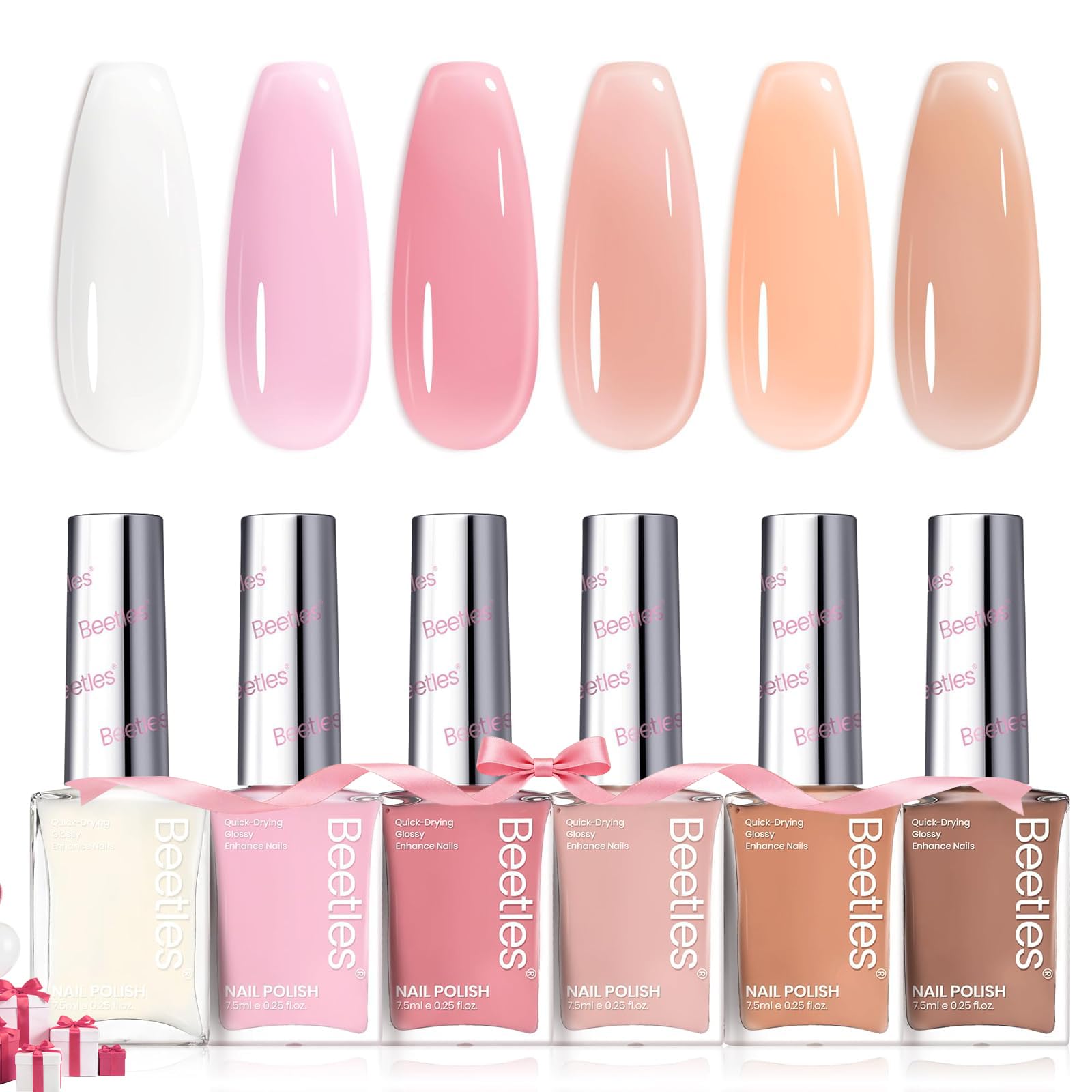 Beetles Jelly Nail Polish Set – 6 Quick-Dry Pink Nude Colors