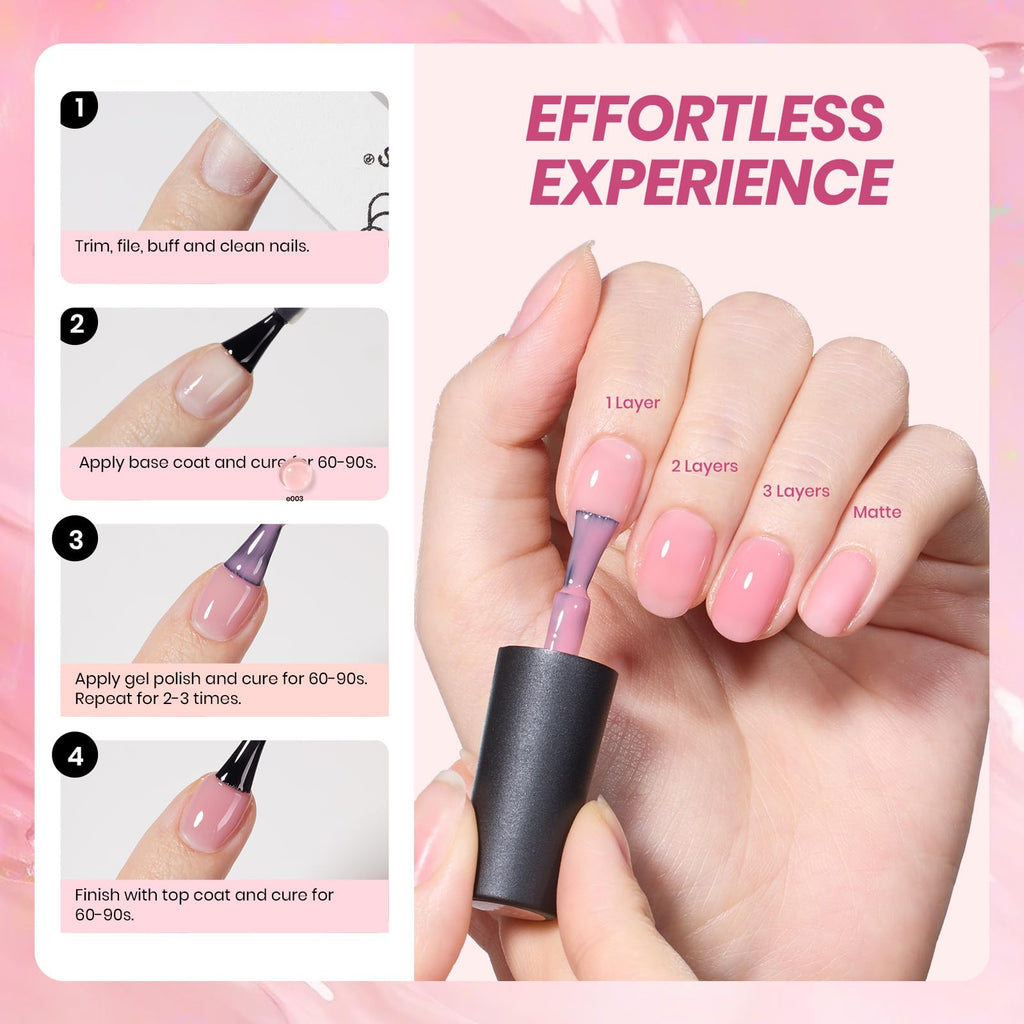 Beetles Nude Pink Gel Nail Polish Set – 20 Colors Jelly Gel Kit + Base & Top Coats