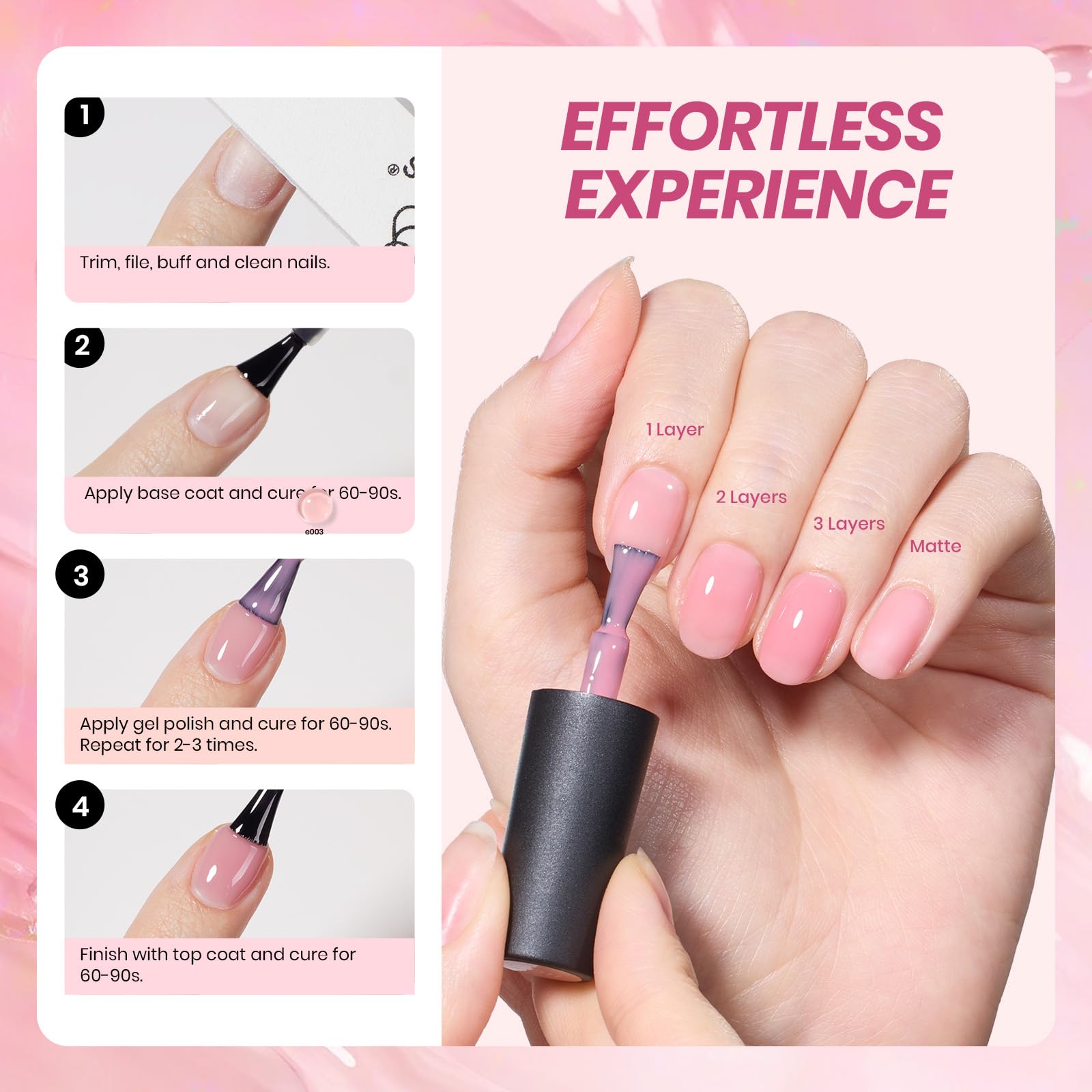 Beetles Nude Pink Gel Nail Polish Set – 20 Colors Jelly Gel Kit + Base & Top Coats