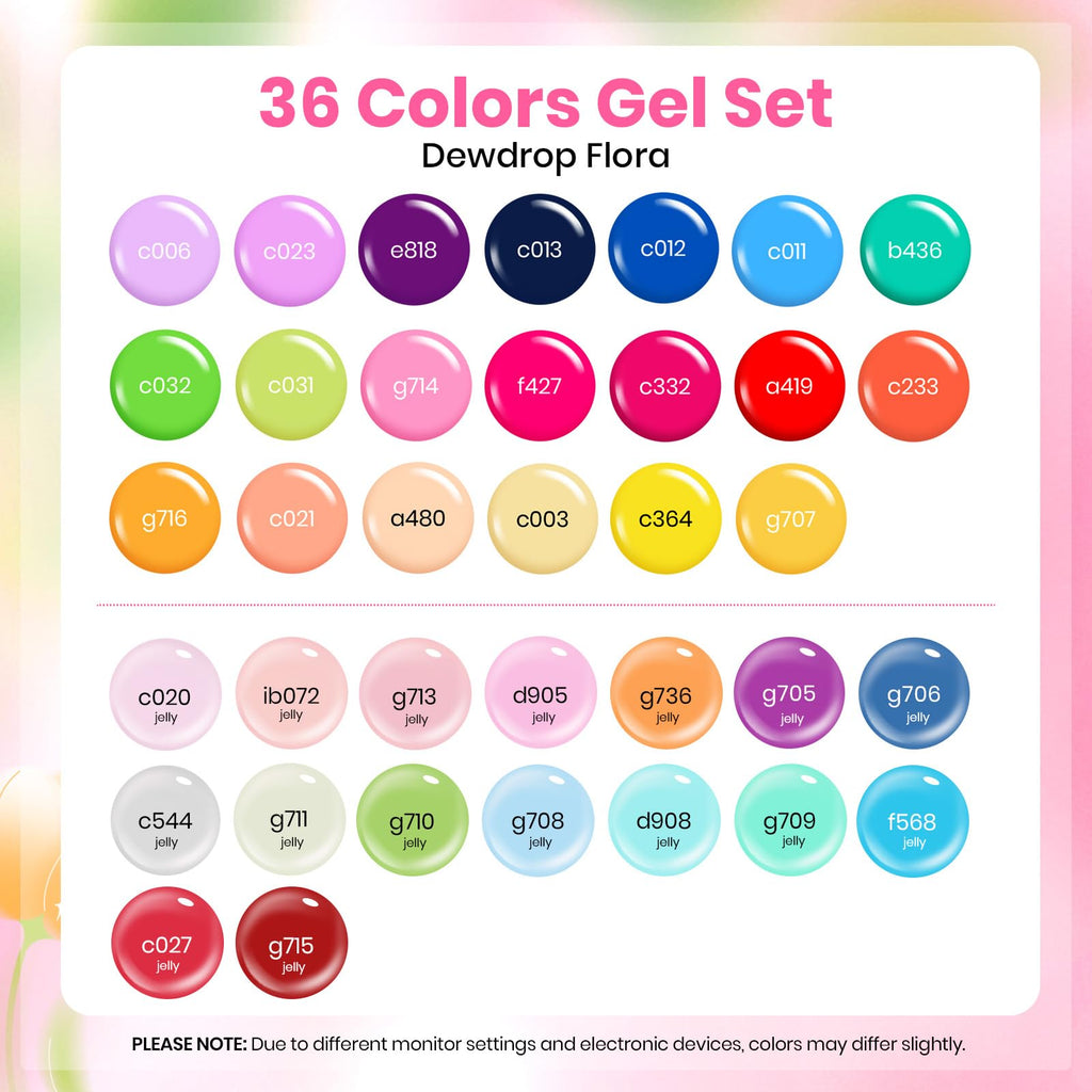Beetles Spring Gel Nail Polish Set – 36 Jelly Colors with Base & Top Coats | Gift-Ready Kit