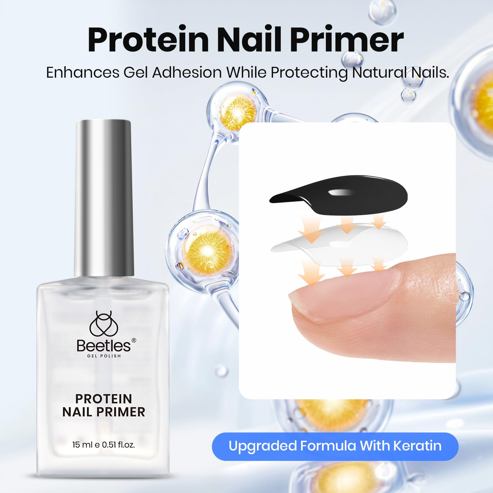 Beetles Gel Base & Top Coat Set with Protein Dehydrator & Primer – 4 Pcs 15ml, Acid-Free & HEMA-Free Nail Prep Bond