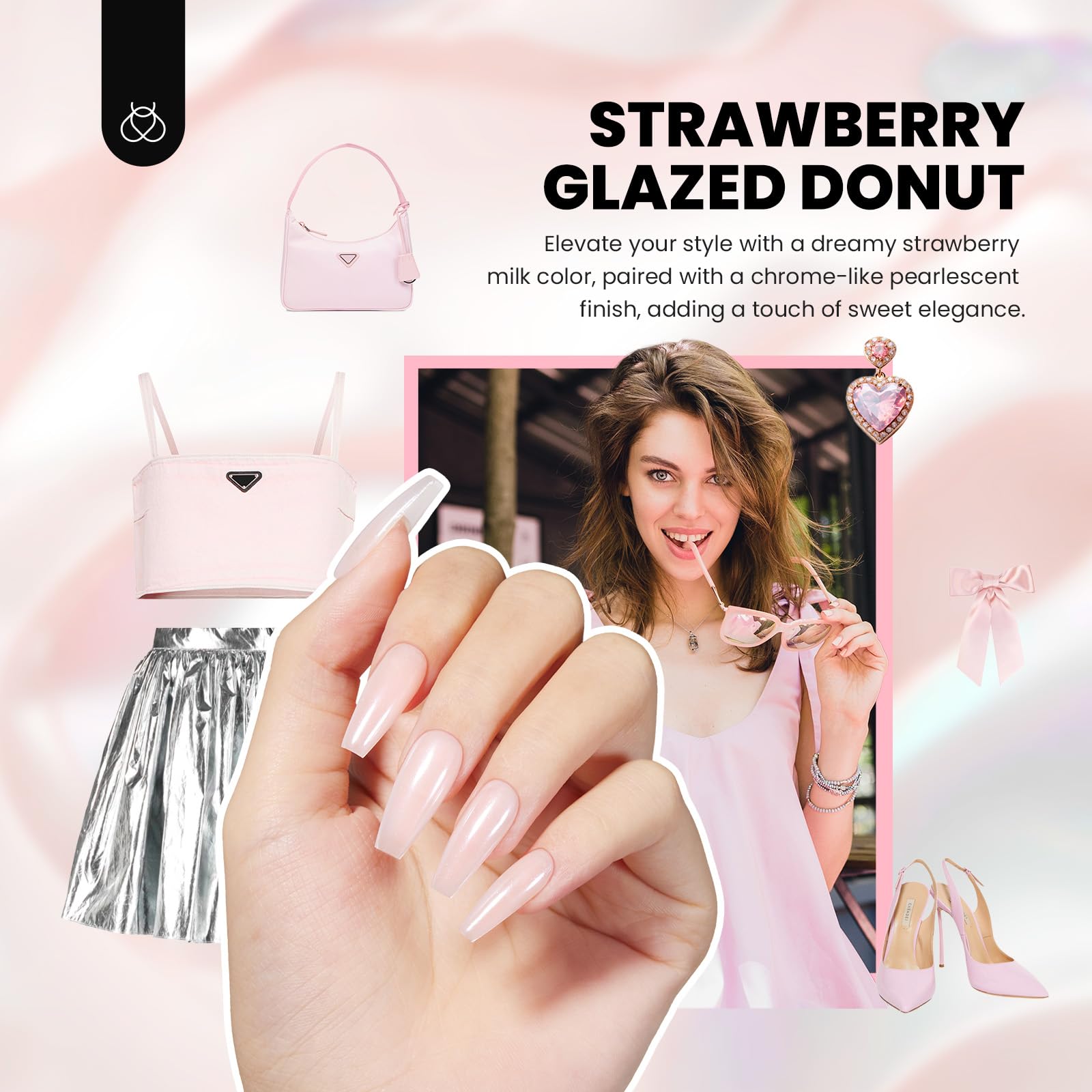 Beetles Chrome Nail Powder Gel Polish Kit – Pearl Glazed Donut Mirror Finish with Base & Top Coat