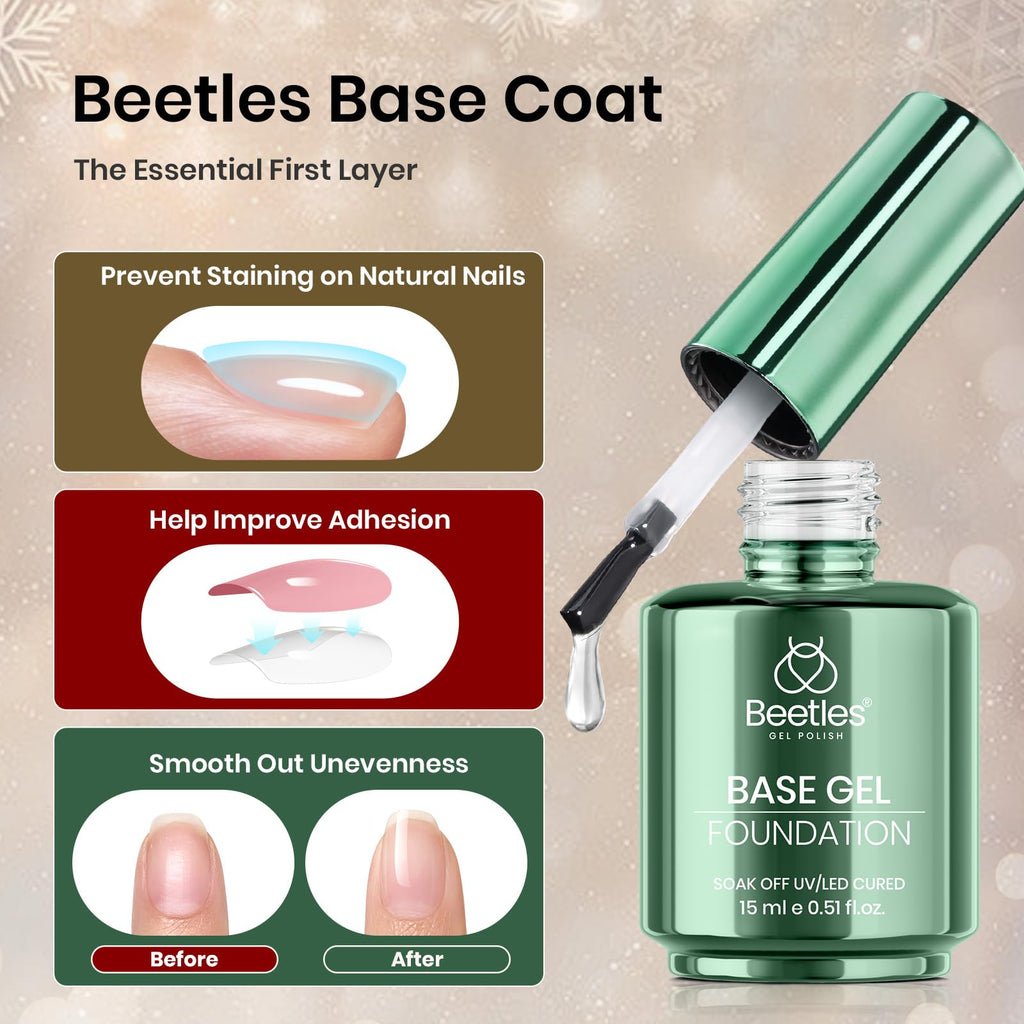Beetles No Wipe Gel Top Coat & Base Coat Set – 15ml Each, Long-Lasting Shine