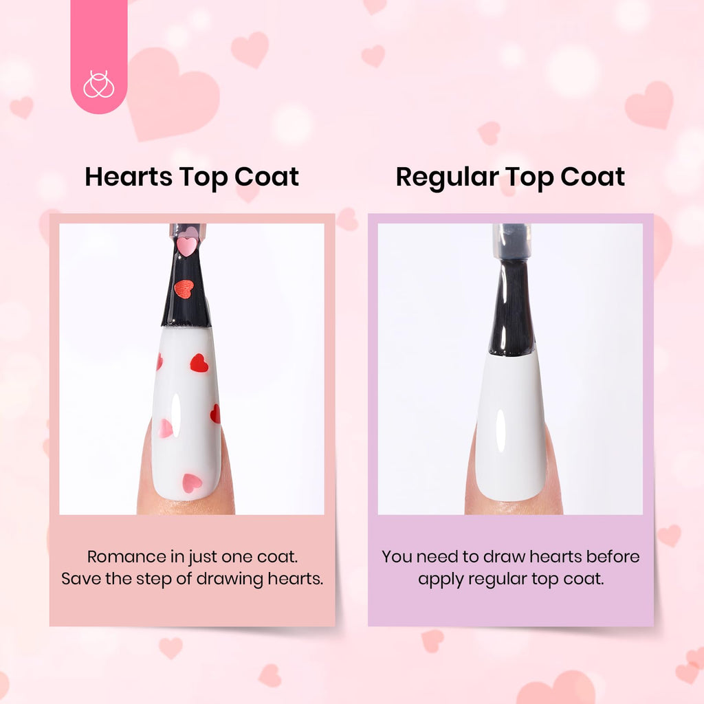 Beetles Gel Polish 15ml Clear Pink Top Coat with Pink & Red Heart Glitter – Romantic Nail Shine