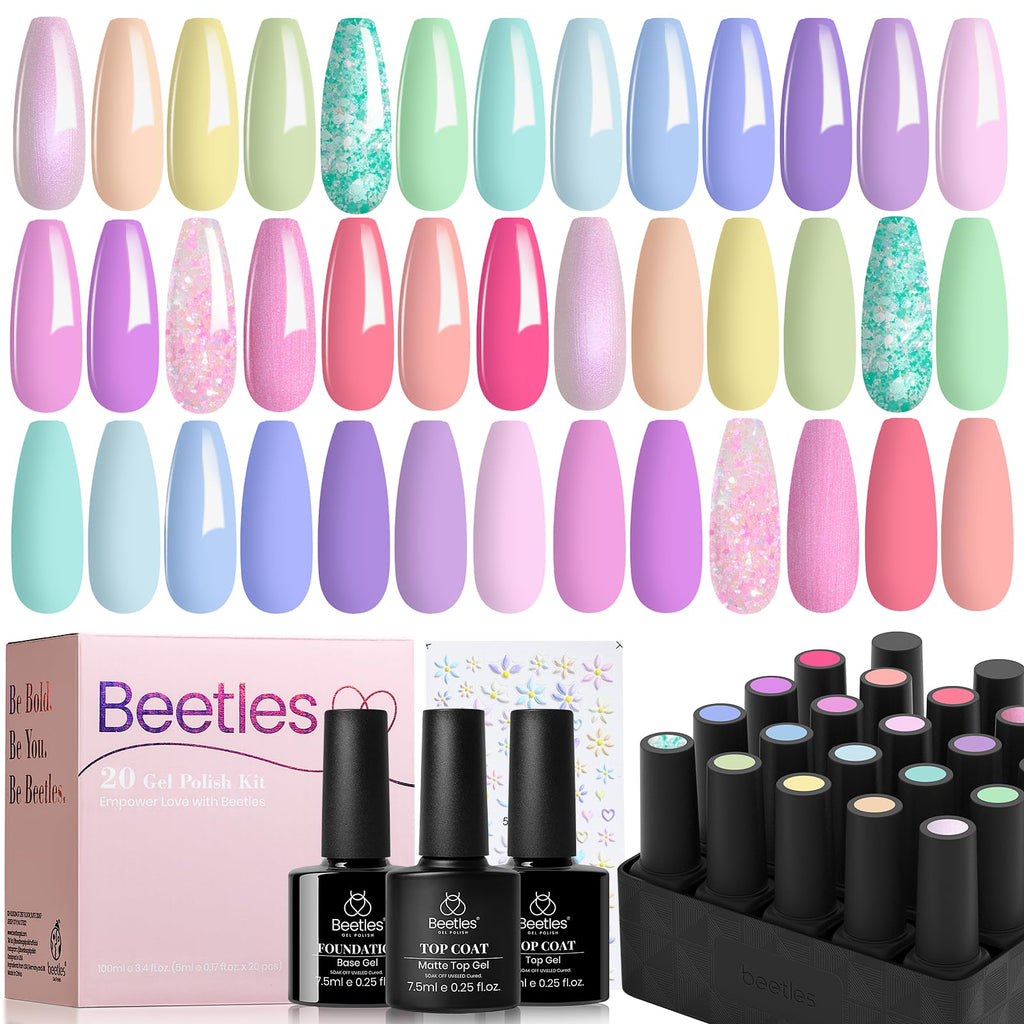 Beetles Pink Gel Nail Polish Set – 20 Macaron Colors with Base & Top Coats