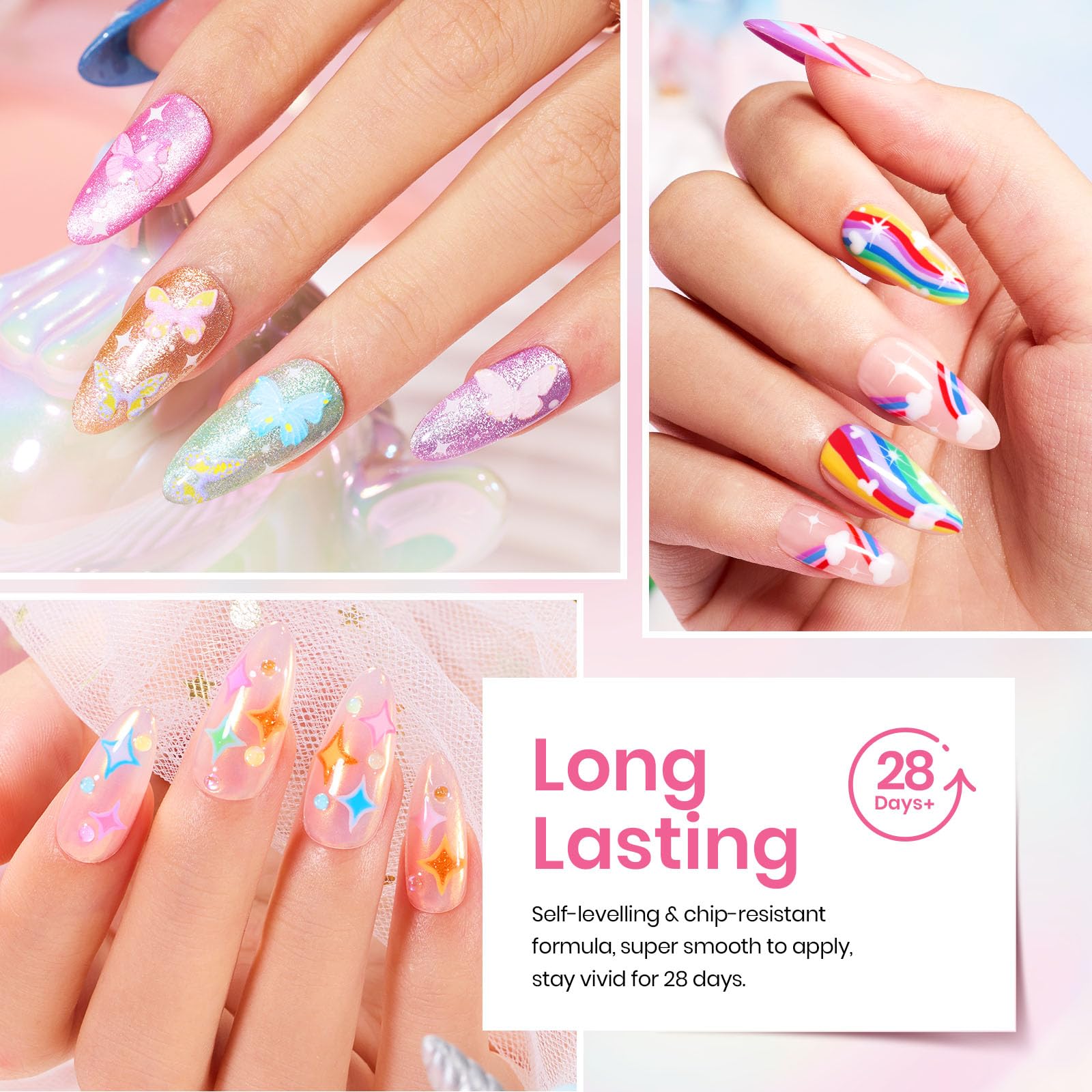 Beetles Gel Nail Polish Set - 24 Pcs, 20 Colors Rainbow Pastel Neon + Base & Top Coat