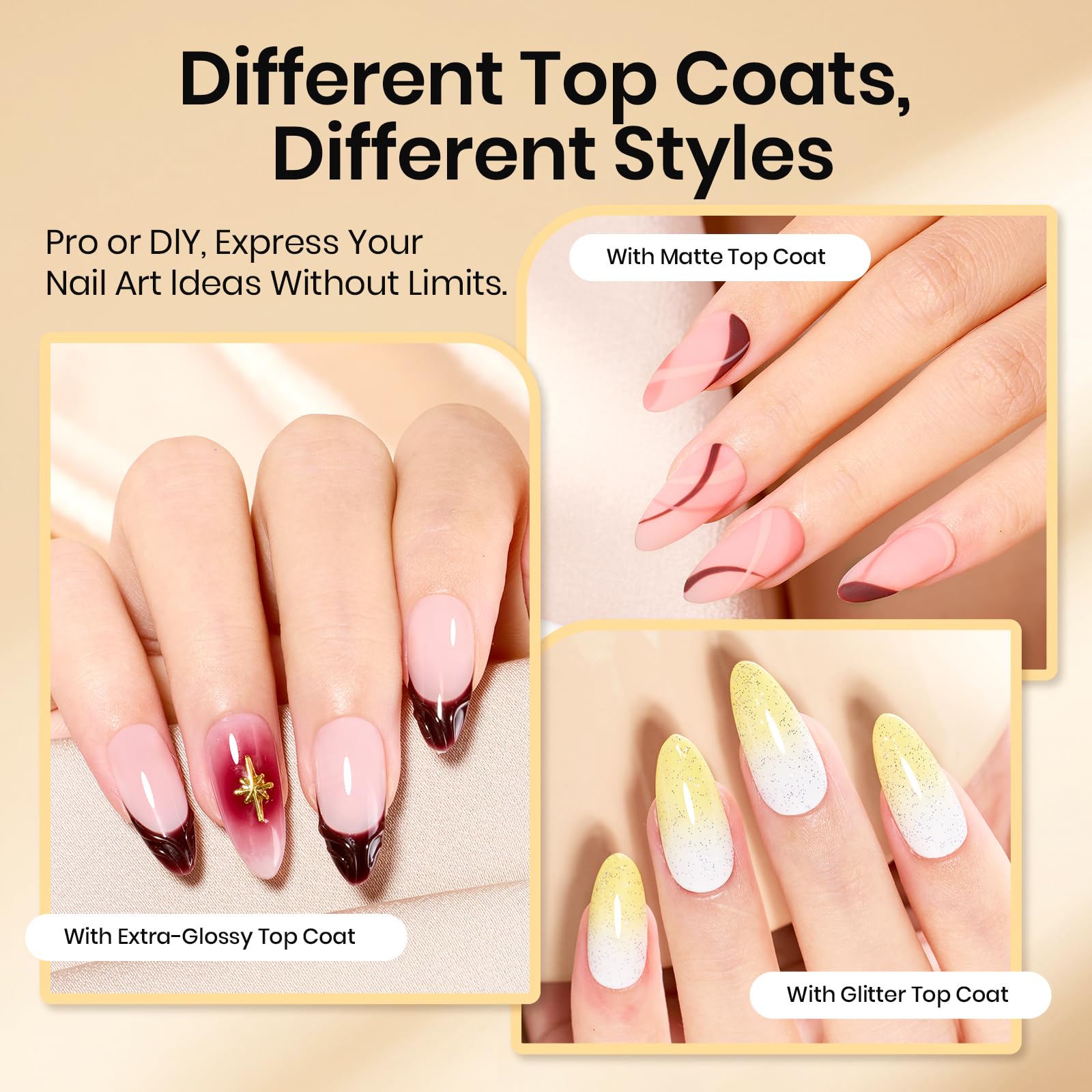 Beetles 6-Pcs 15ml Glossy & Matte Gel Top & Base Coat Set with Dehydrator, Keratin Primer, Acid-Free & HEMA-Free