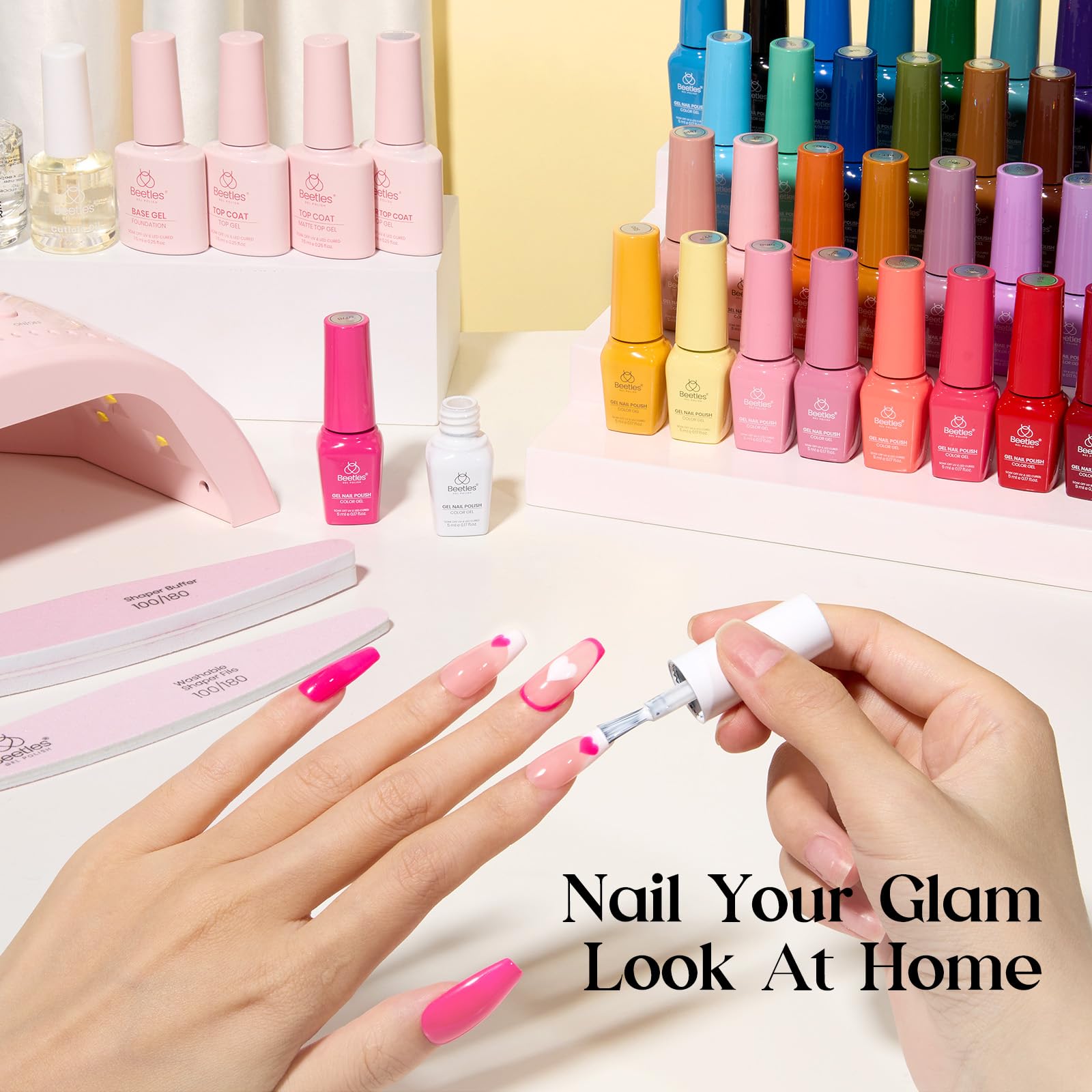 Beetles Gel Nail Polish Kit with UV Light – 68-Piece Mood Mosaic Set, 35 Colors, Base/Top/Matte/Glitter, LED Lamp & Tools