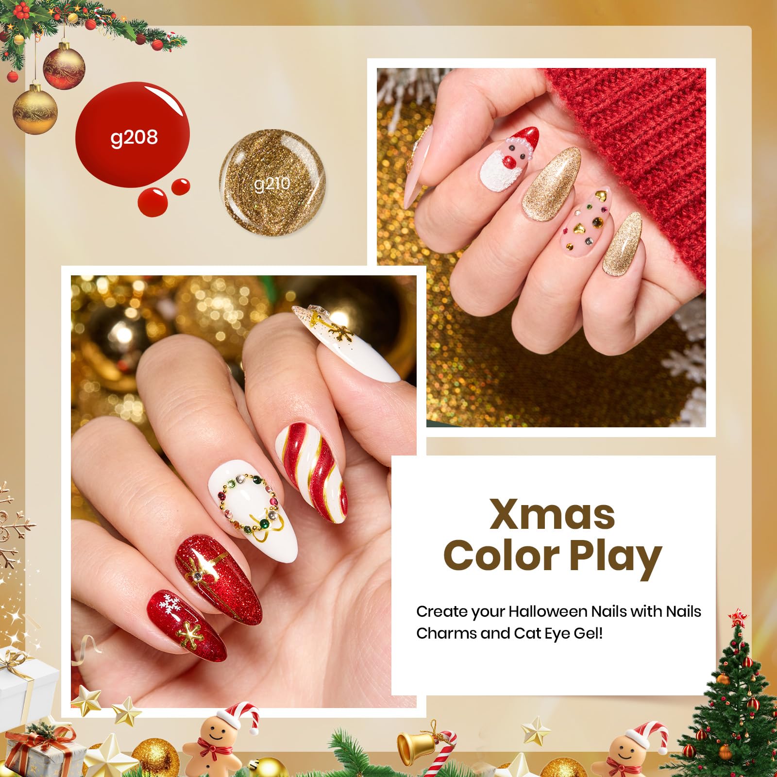 Beetles Merry Glow Holiday Gel Nail Set – 8 Shimmer Shades + Base & Top Coat Gift Box