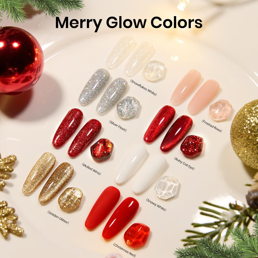 Beetles Merry Glow Holiday Gel Nail Set – 8 Shimmer Shades + Base & Top Coat Gift Box