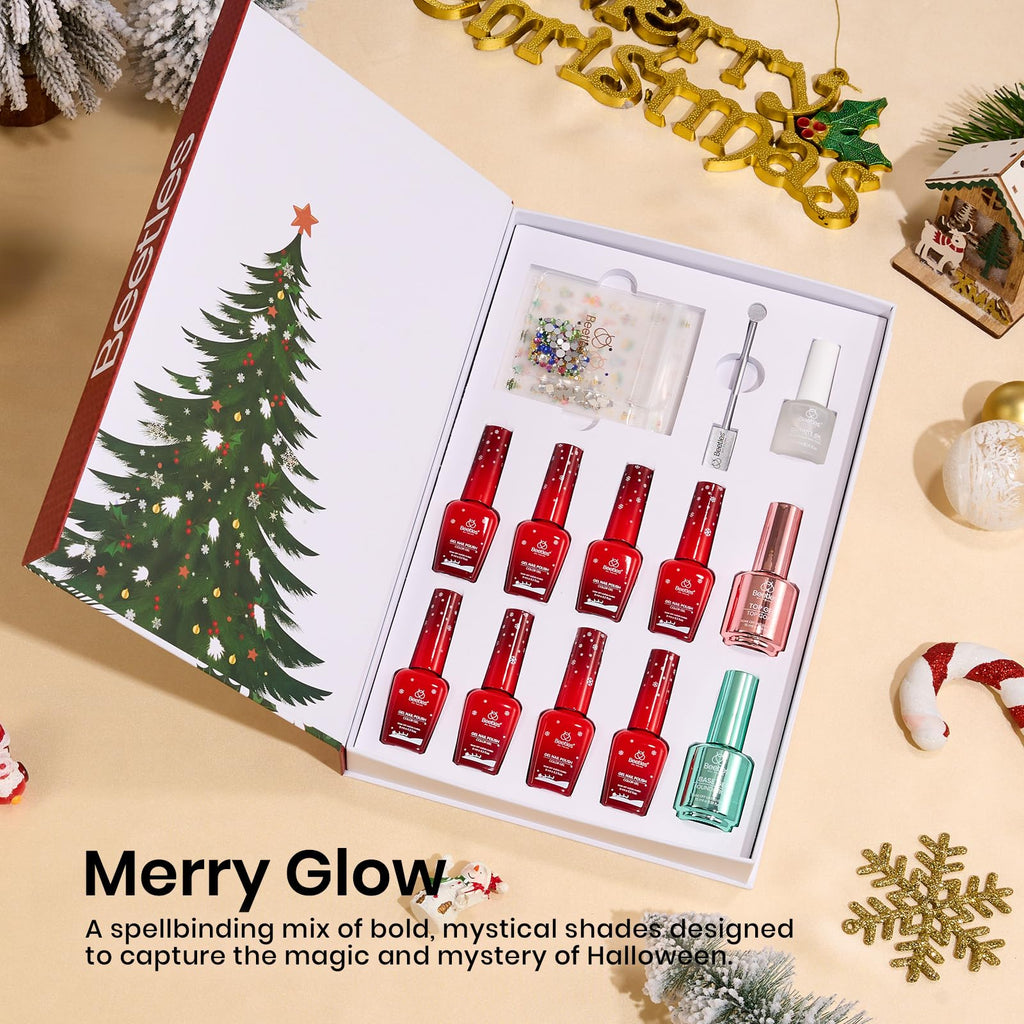 Beetles Merry Glow Holiday Gel Nail Set – 8 Shimmer Shades + Base & Top Coat Gift Box