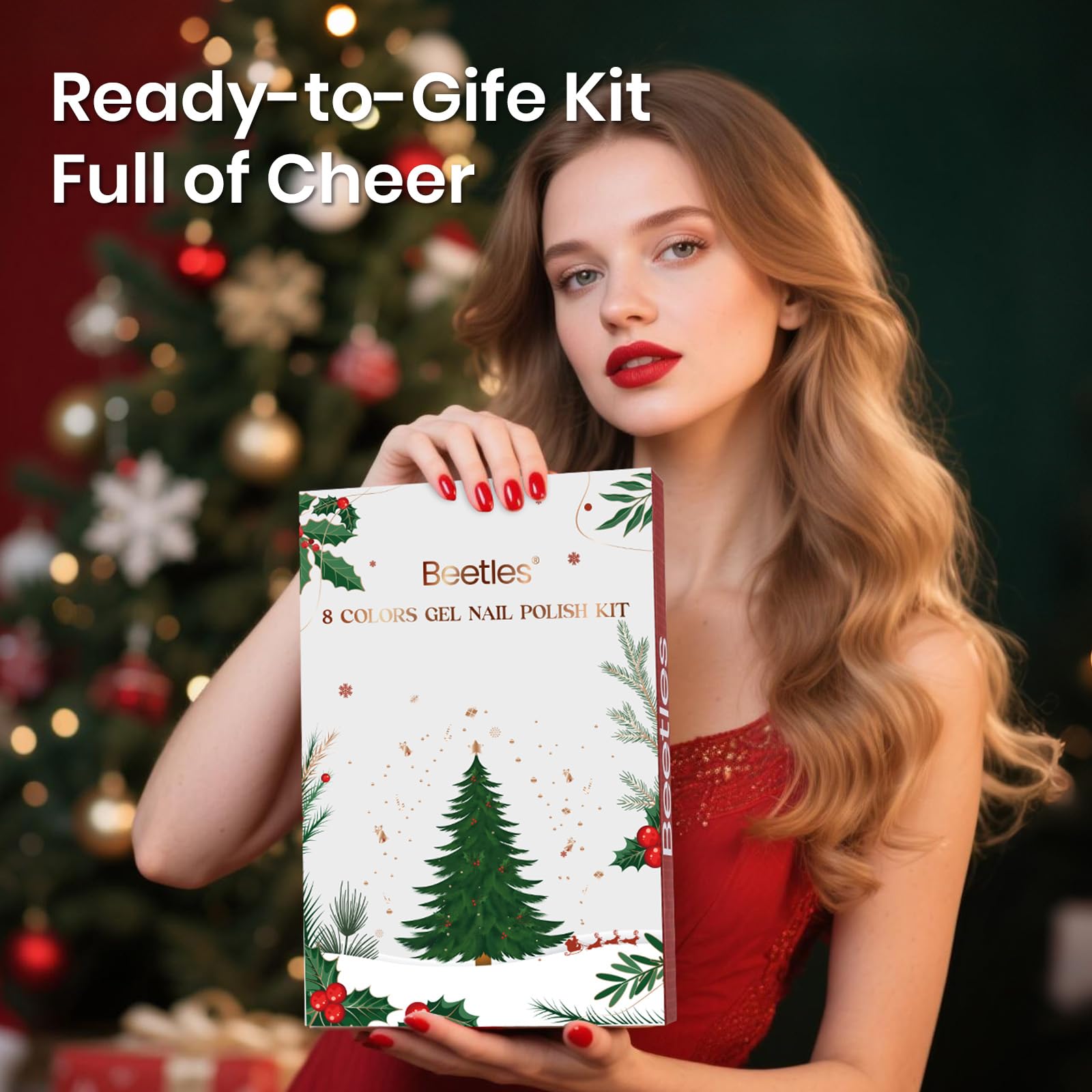 Beetles Merry Glow Holiday Gel Nail Set – 8 Shimmer Shades + Base & Top Coat Gift Box